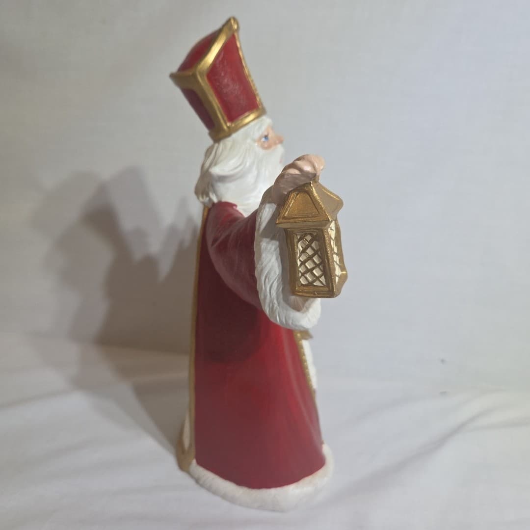 Vintage Ceramic Saint Nicholas Holding Lantern and Tree - Thumbnail 4