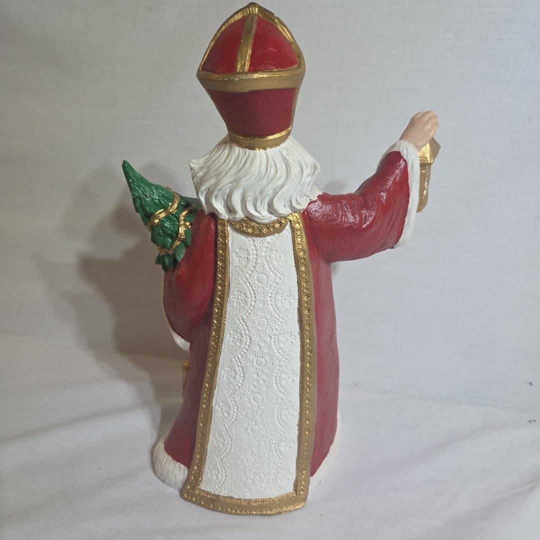 Vintage Ceramic Saint Nicholas Holding Lantern and Tree - Thumbnail 3