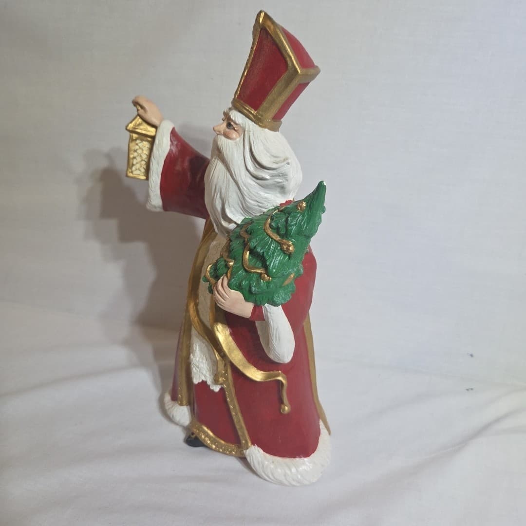 Vintage Ceramic Saint Nicholas Holding Lantern and Tree - Thumbnail 2