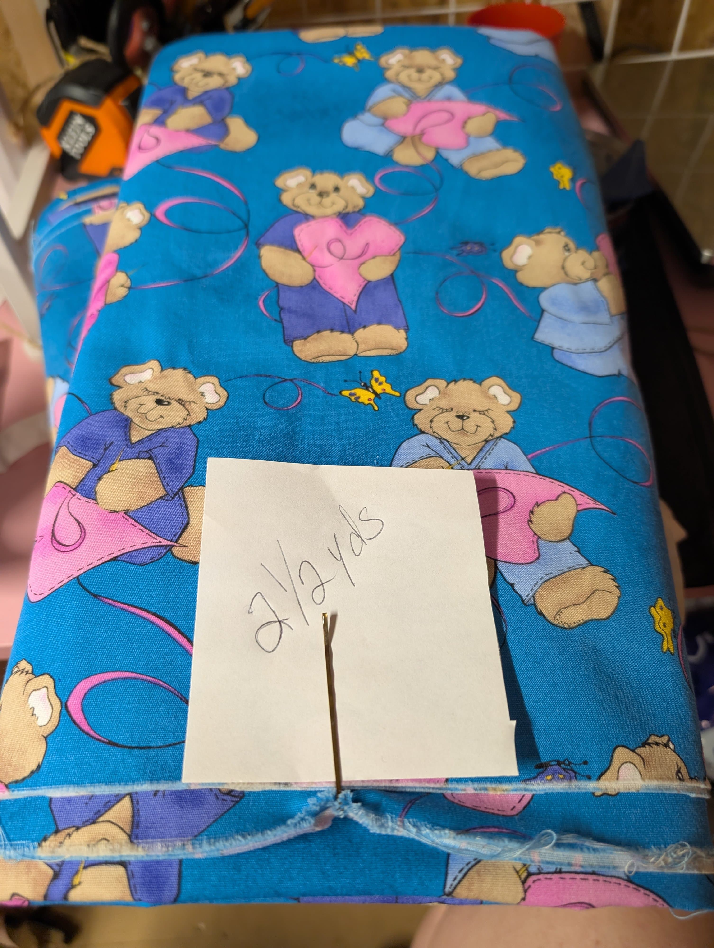 Blue Teddy Bear Print Fabric 2.5 Yards - Thumbnail 2