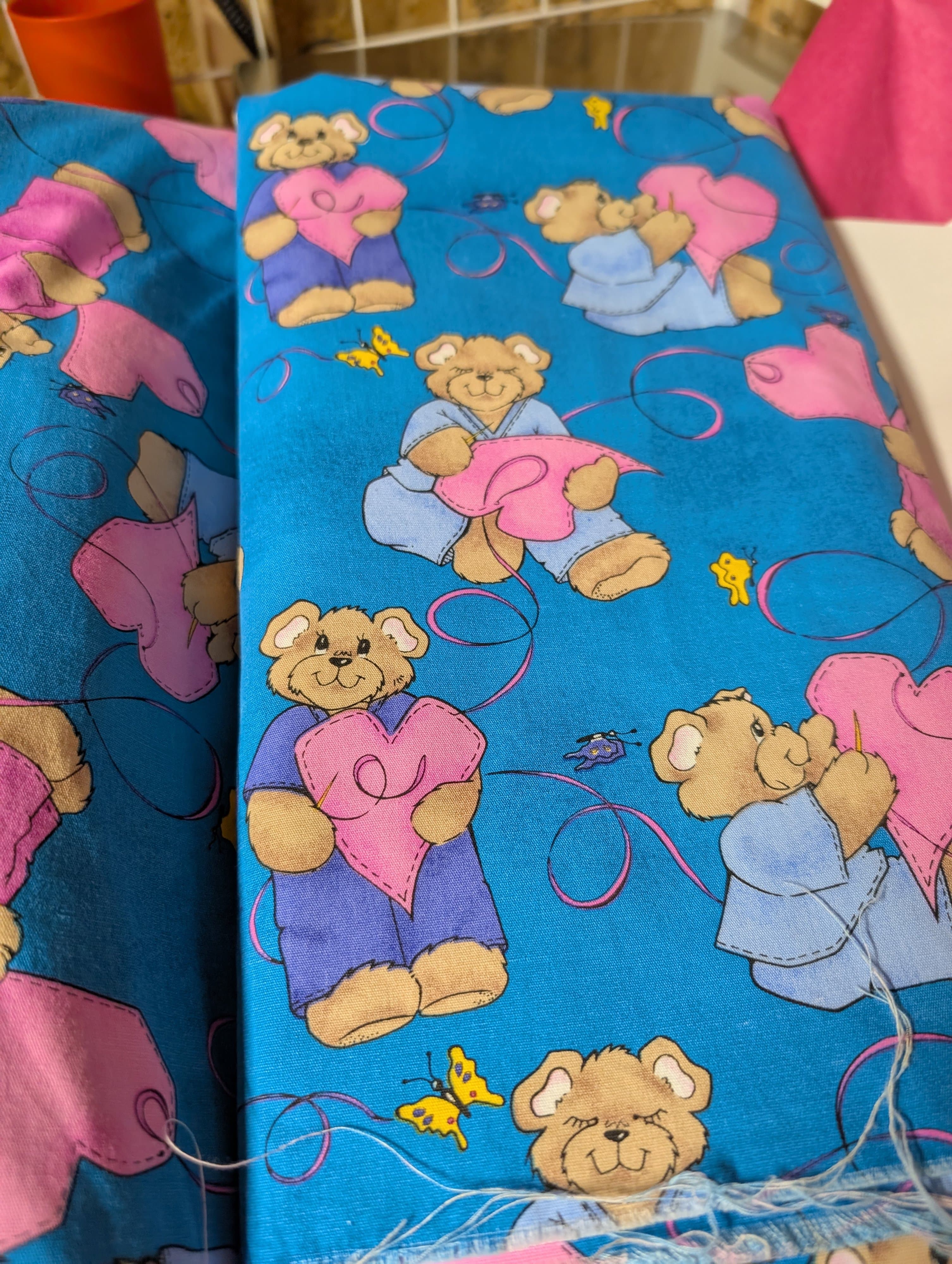 Blue Teddy Bear Print Fabric 2.5 Yards - Thumbnail 3