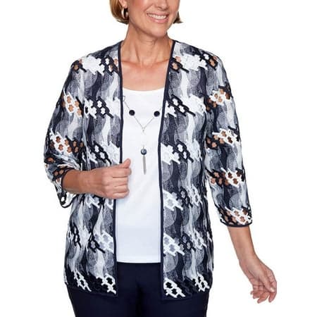 Alfred Dunner Women's Easy Street Lattice 2Fer Top, Multi, Large - Thumbnail 3