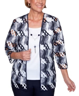 Alfred Dunner Women's Easy Street Lattice 2Fer Top, Multi, Large - Thumbnail 2