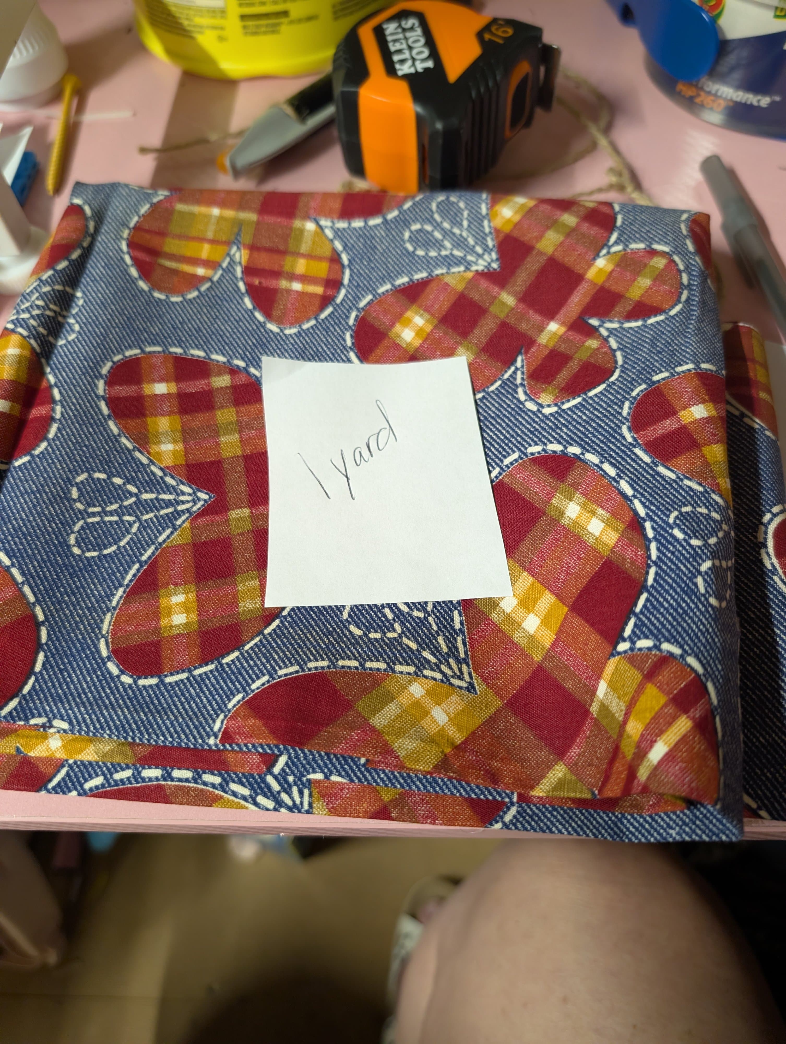 Plaid Butterfly  Pattern Fabric 1 Yard - Thumbnail 2