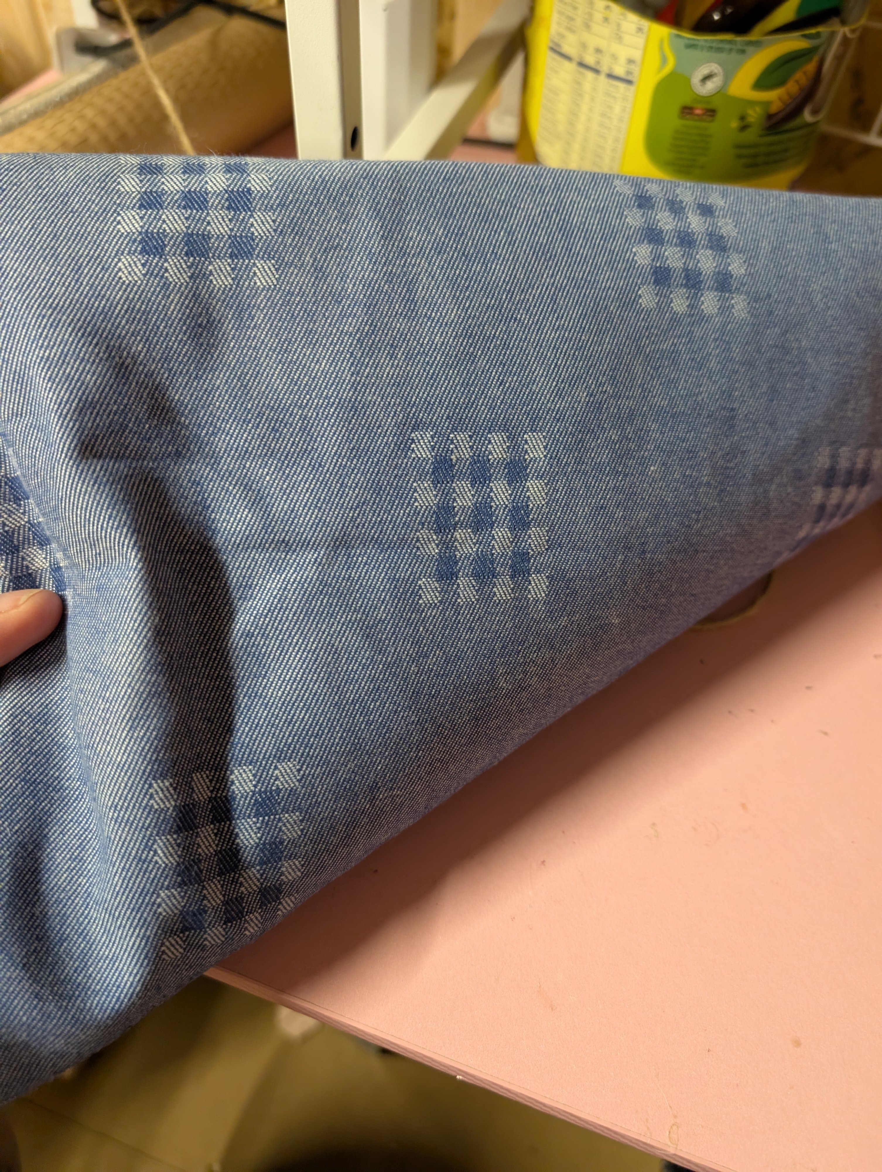 Blue Geometric Pattern Denim Fabric 49x45 Inches - Thumbnail 3