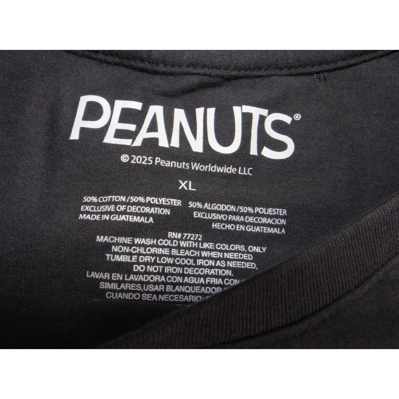 Peanuts Snoopy Bow Womens XL T-Shirt Black 50/50 Cotton Polyester - Thumbnail 3