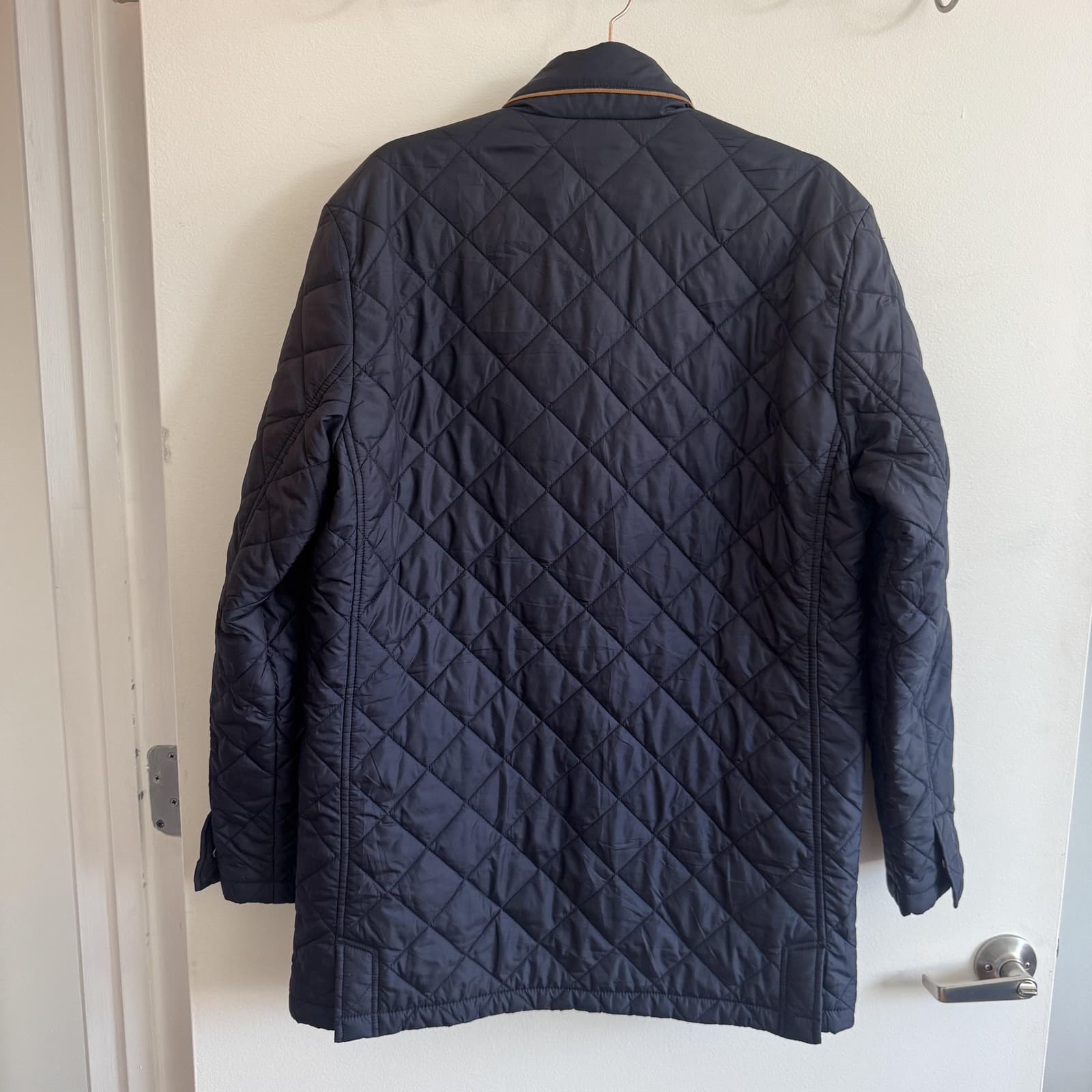 Brooks Brothers Quilted Full Zip Jacket Coat Stand Collar Pockets Blue Mens M - Thumbnail 2