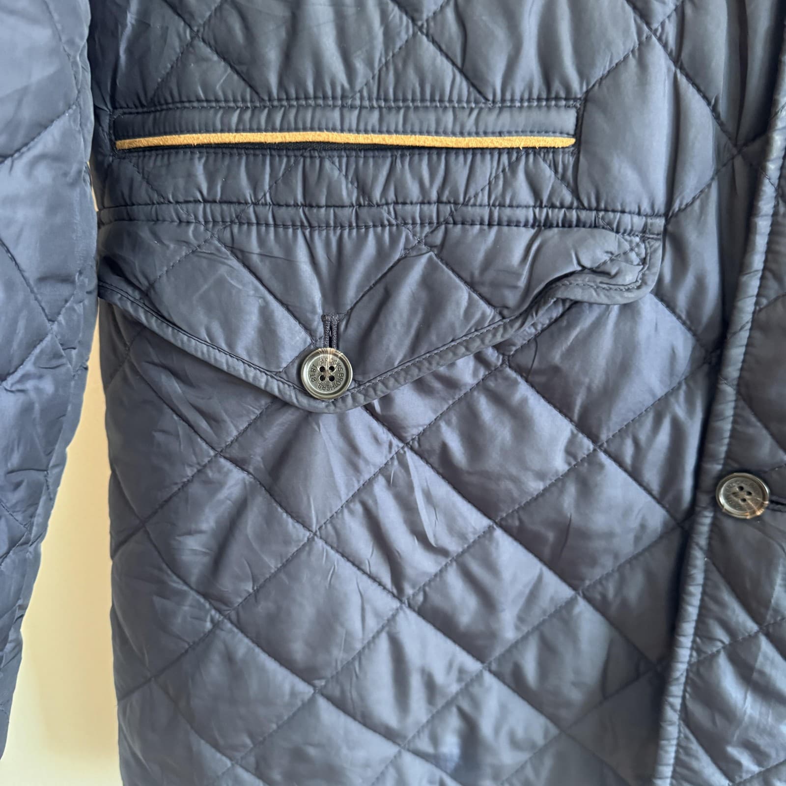 Brooks Brothers Quilted Full Zip Jacket Coat Stand Collar Pockets Blue Mens M - Thumbnail 6