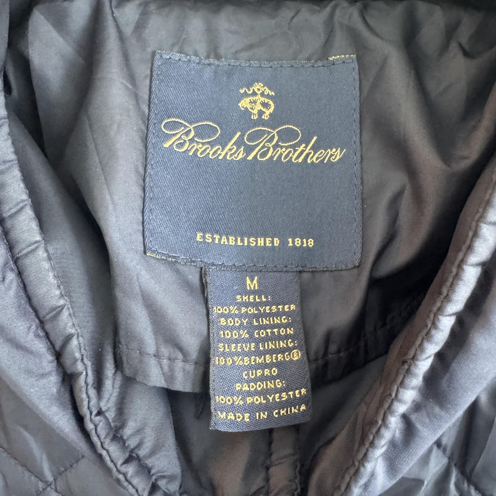 Brooks Brothers Quilted Full Zip Jacket Coat Stand Collar Pockets Blue Mens M - Thumbnail 3