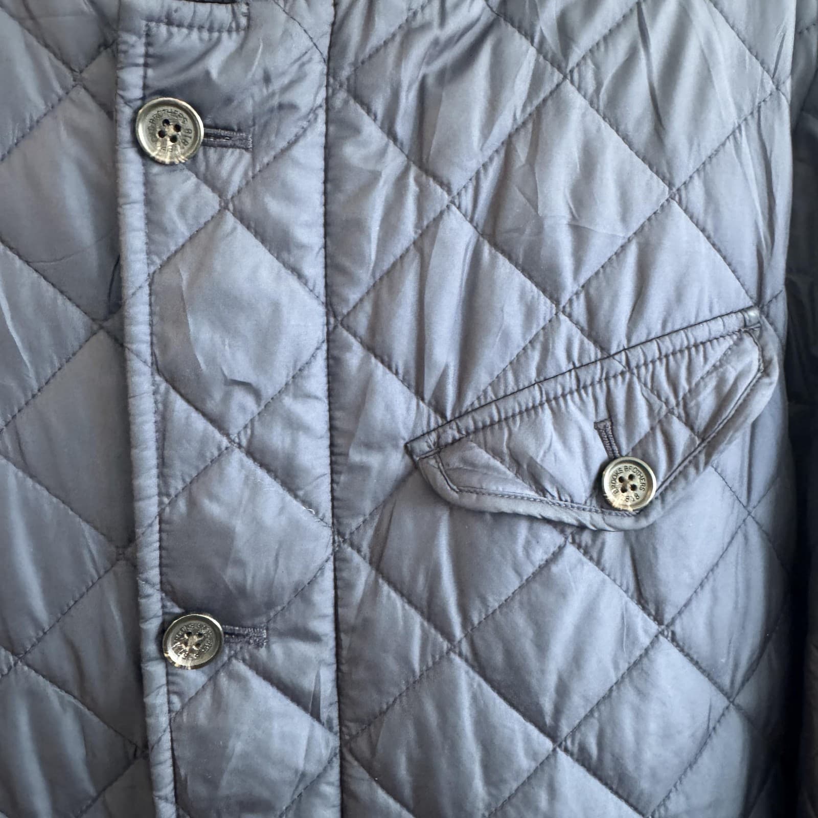 Brooks Brothers Quilted Full Zip Jacket Coat Stand Collar Pockets Blue Mens M - Thumbnail 5
