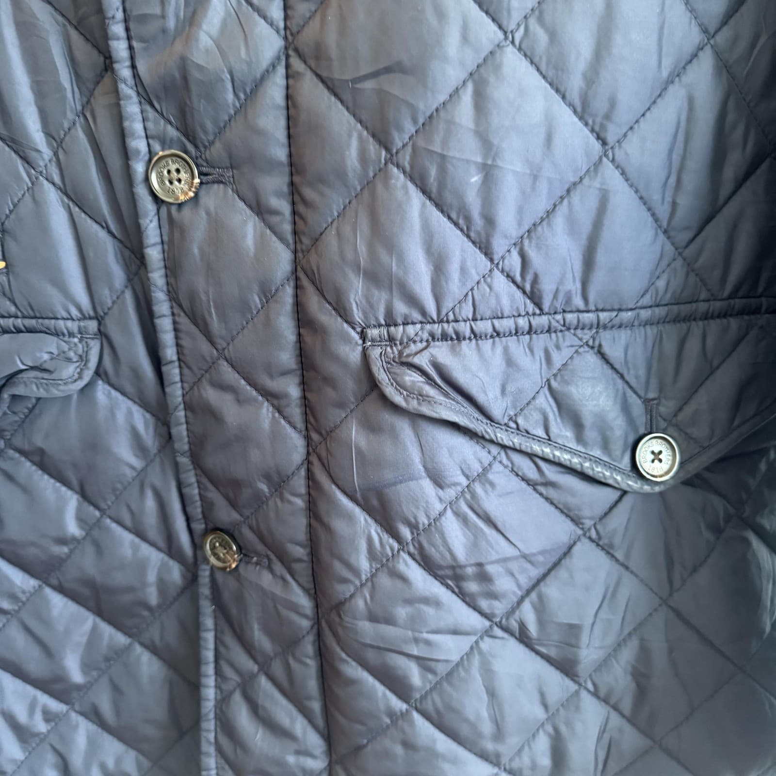 Brooks Brothers Quilted Full Zip Jacket Coat Stand Collar Pockets Blue Mens M - Thumbnail 7