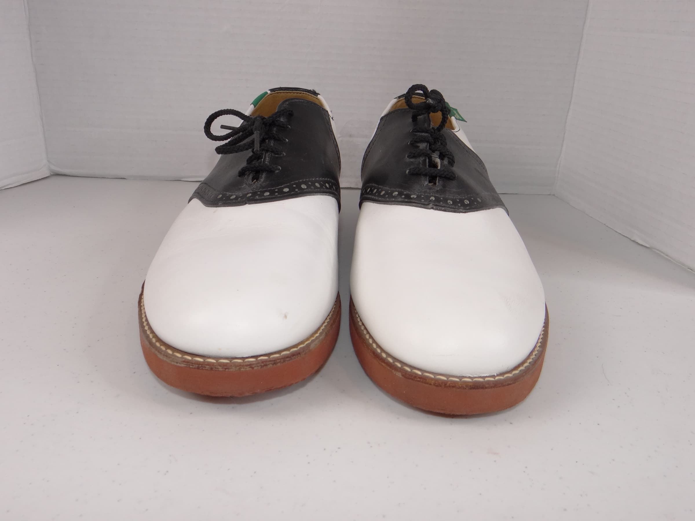 Bass Saddle Shoes Black White Leather Lace-Up Mens 11.5 - Thumbnail 2
