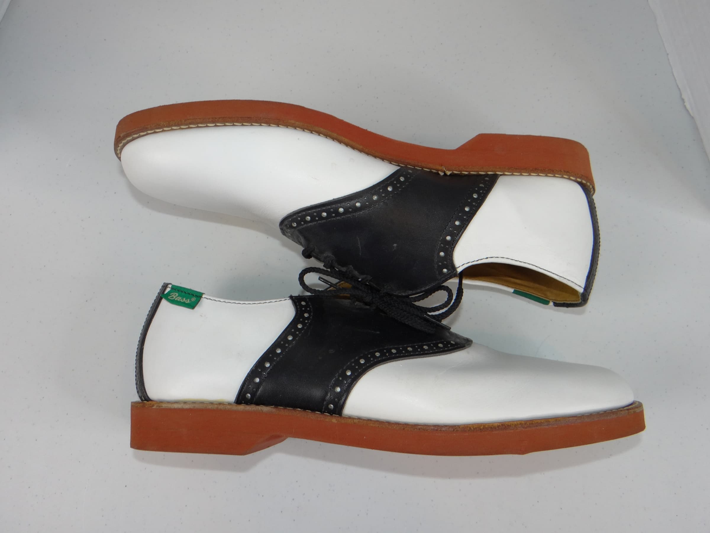 Bass Saddle Shoes Black White Leather Lace-Up Mens 11.5 - Thumbnail 5