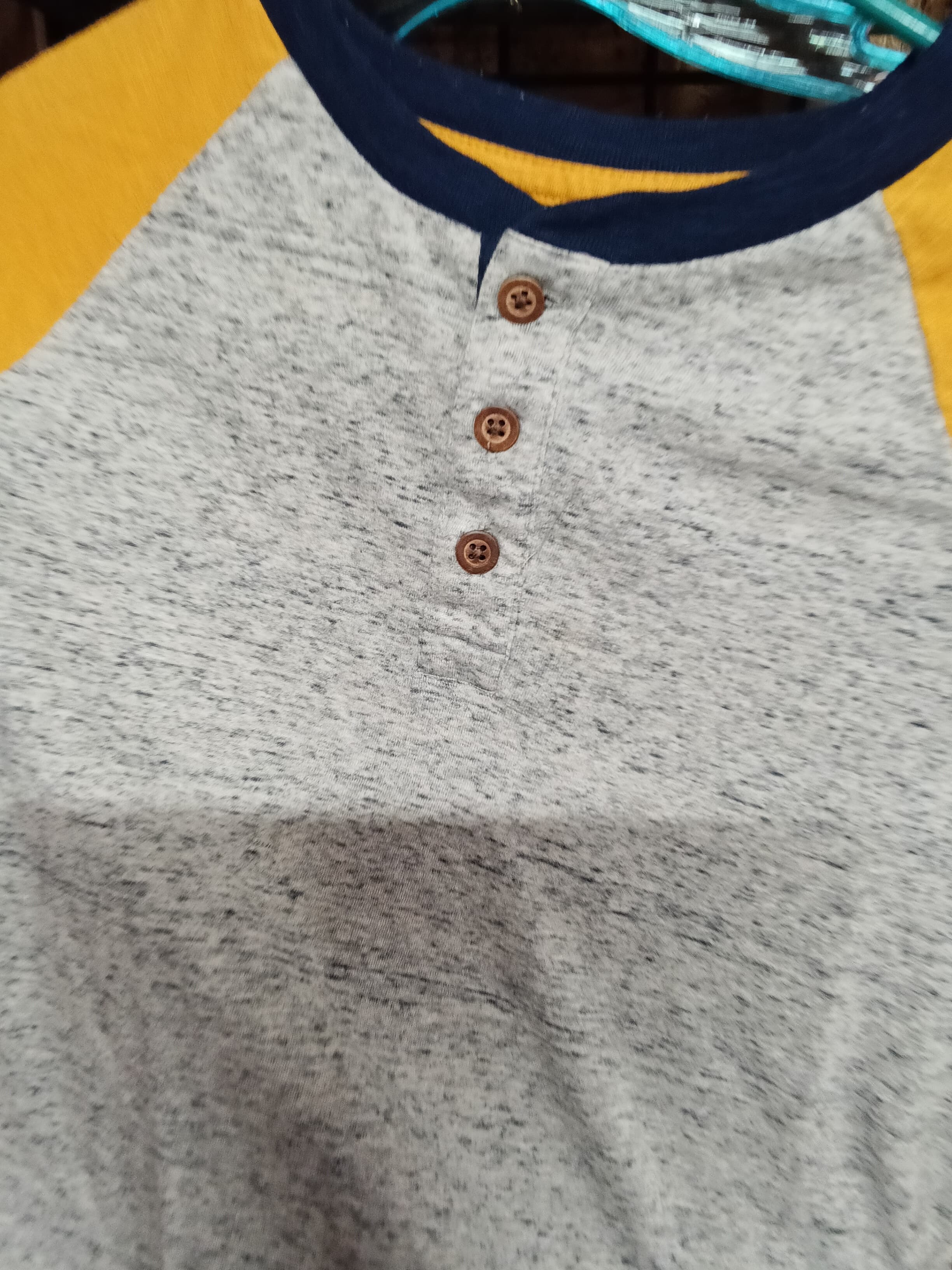 Men's Henley Long Sleeve Shirt with Yellow Sleeves - Thumbnail 2