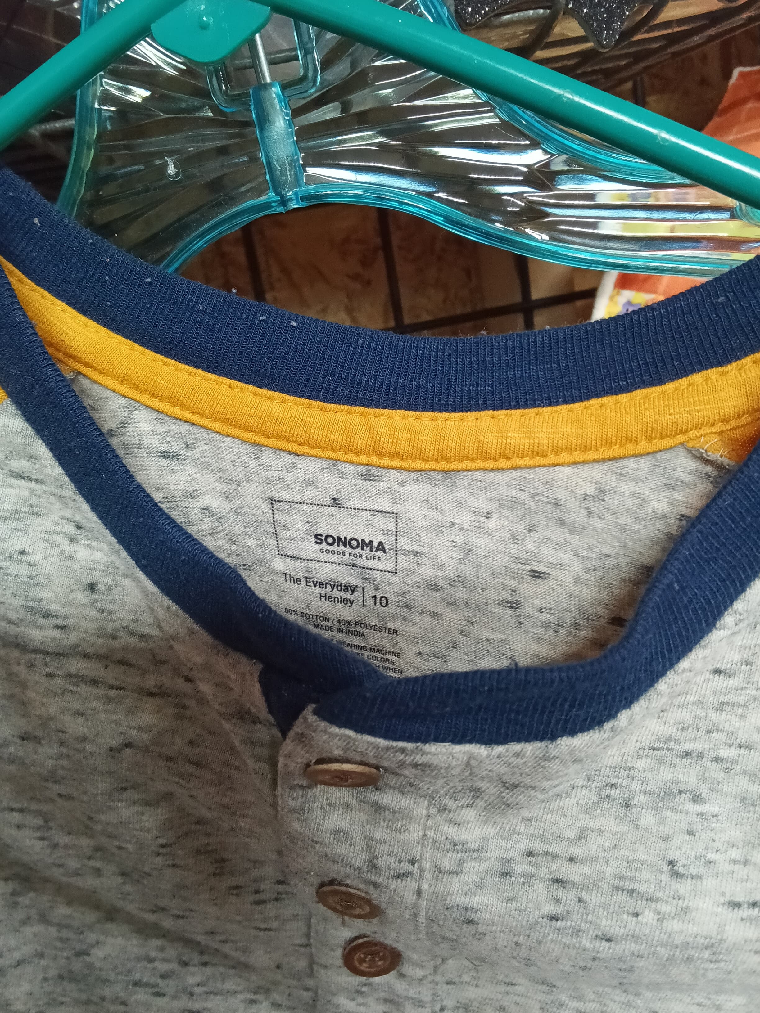 Men's Henley Long Sleeve Shirt with Yellow Sleeves - Thumbnail 3