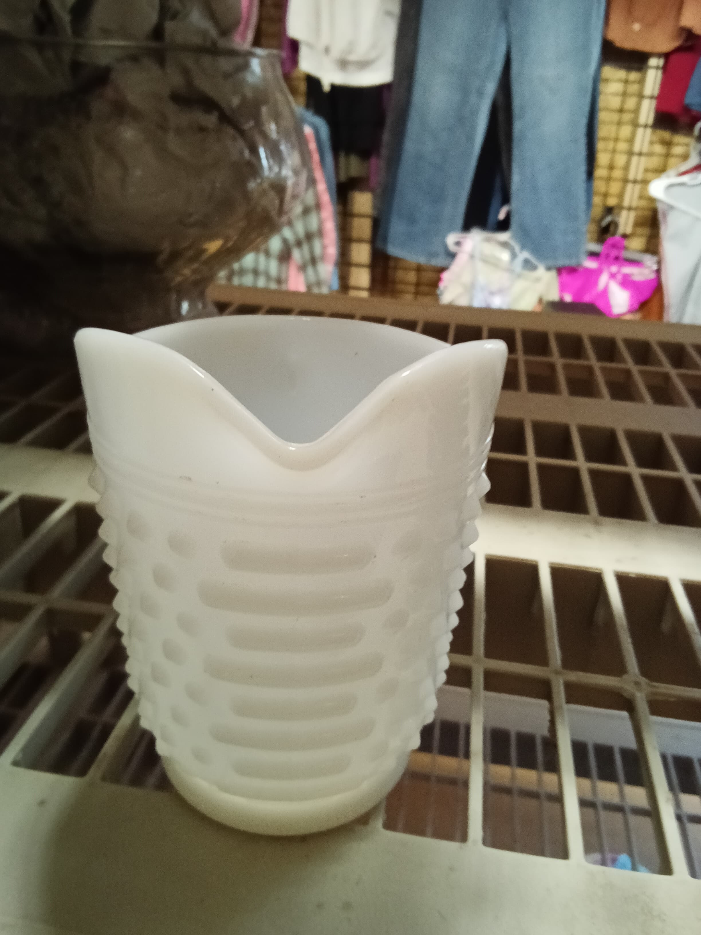 Vintage Milk Glass Hobnail Pitcher 6x4 Inches - Thumbnail 2