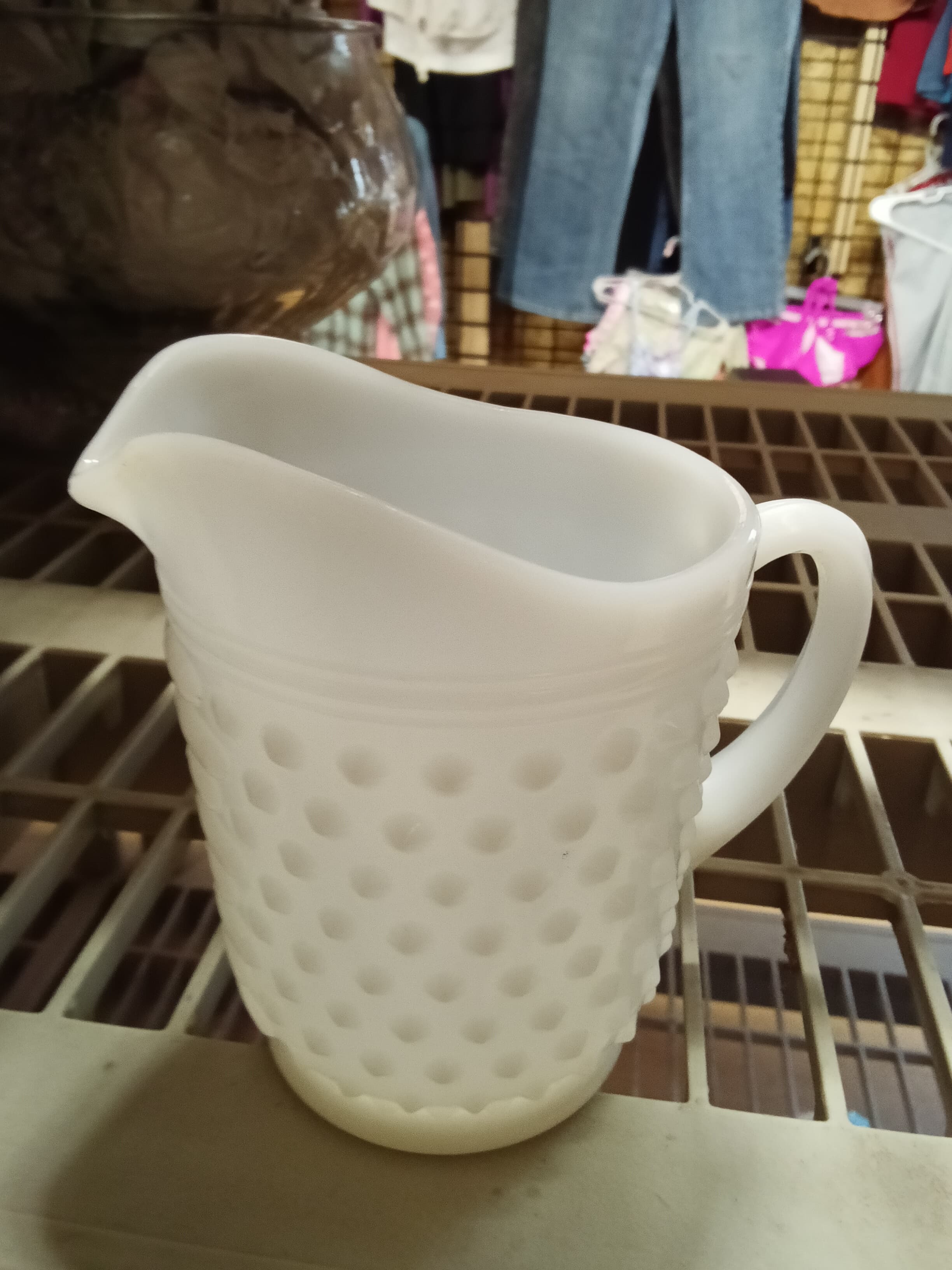 Vintage Milk Glass Hobnail Pitcher 6x4 Inches - Thumbnail 3