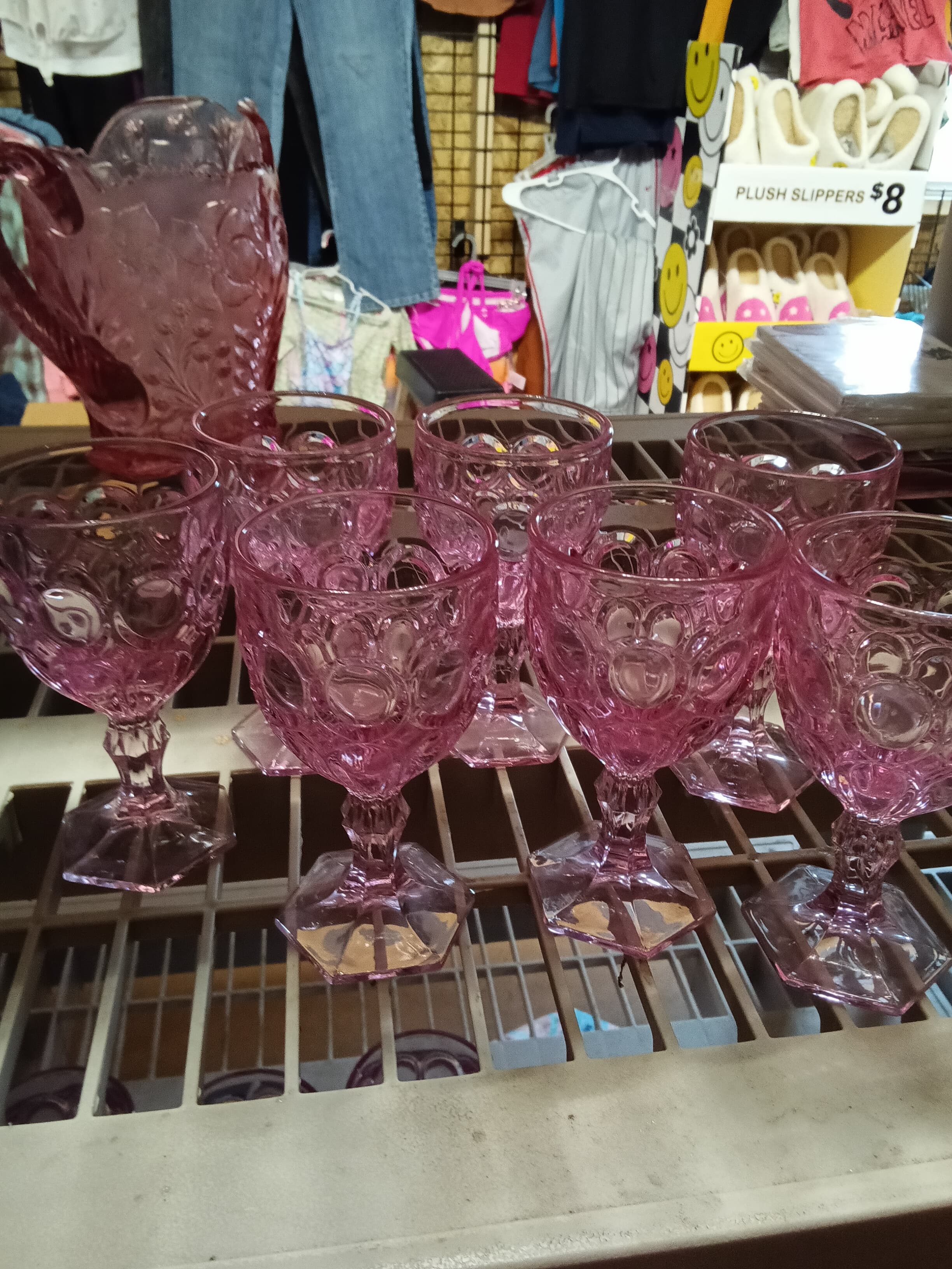 Vintage Pink Glass Goblets Set with Pitcher - Thumbnail 2