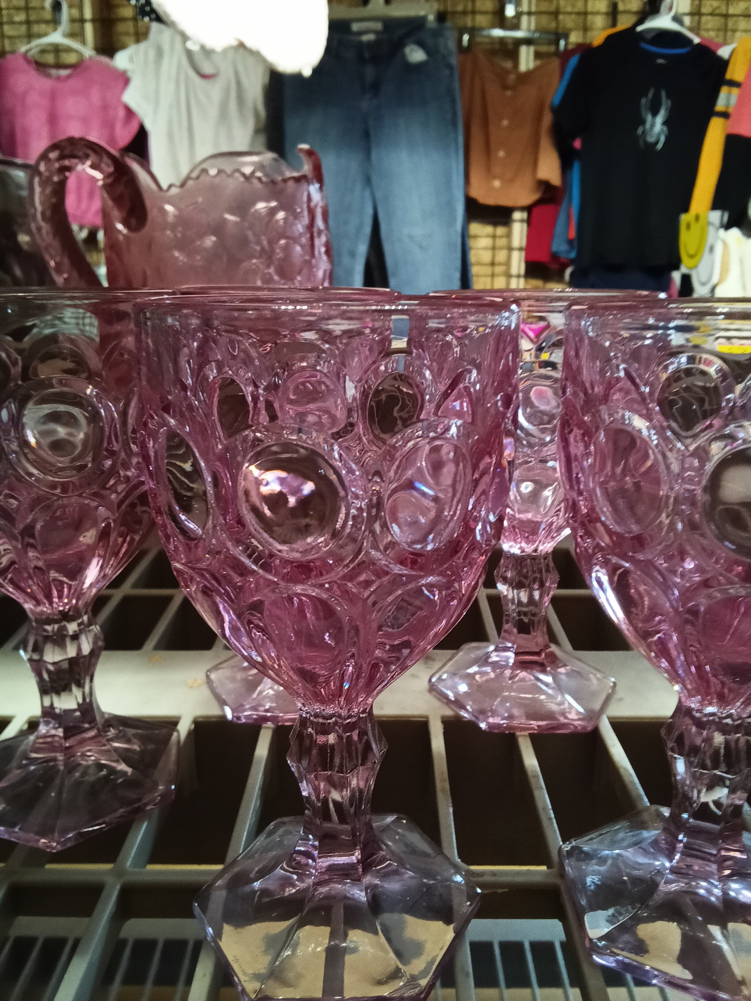 Vintage Pink Glass Goblets Set with Pitcher - Thumbnail 3