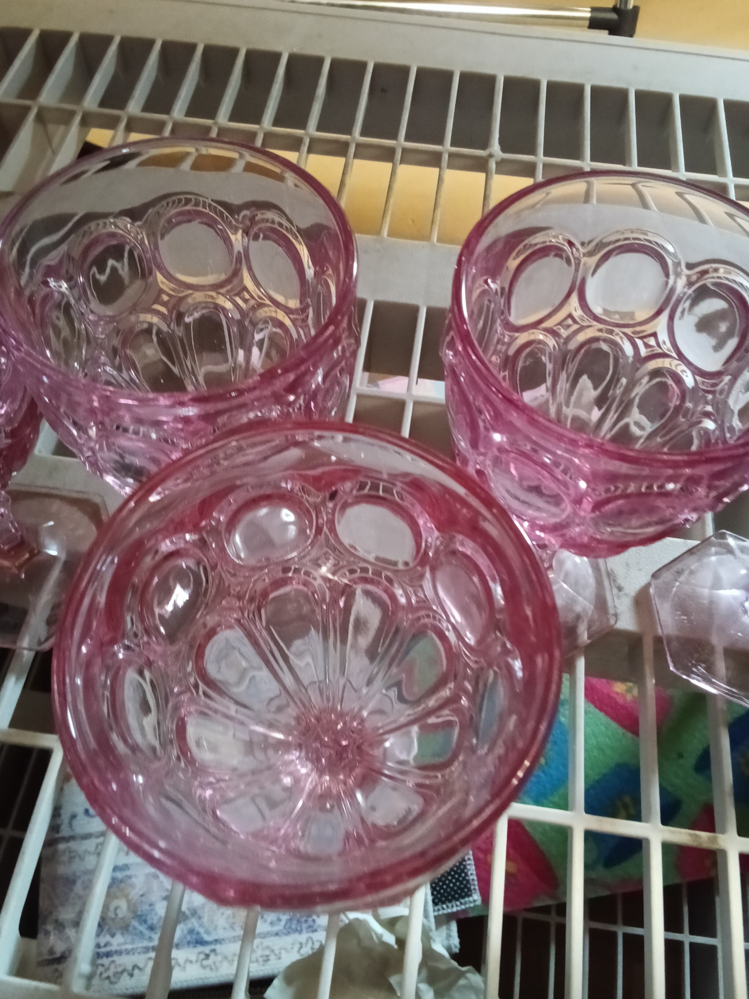 Set of 5 Pink Vintage Glass Goblets with Bubble Design - Thumbnail 2