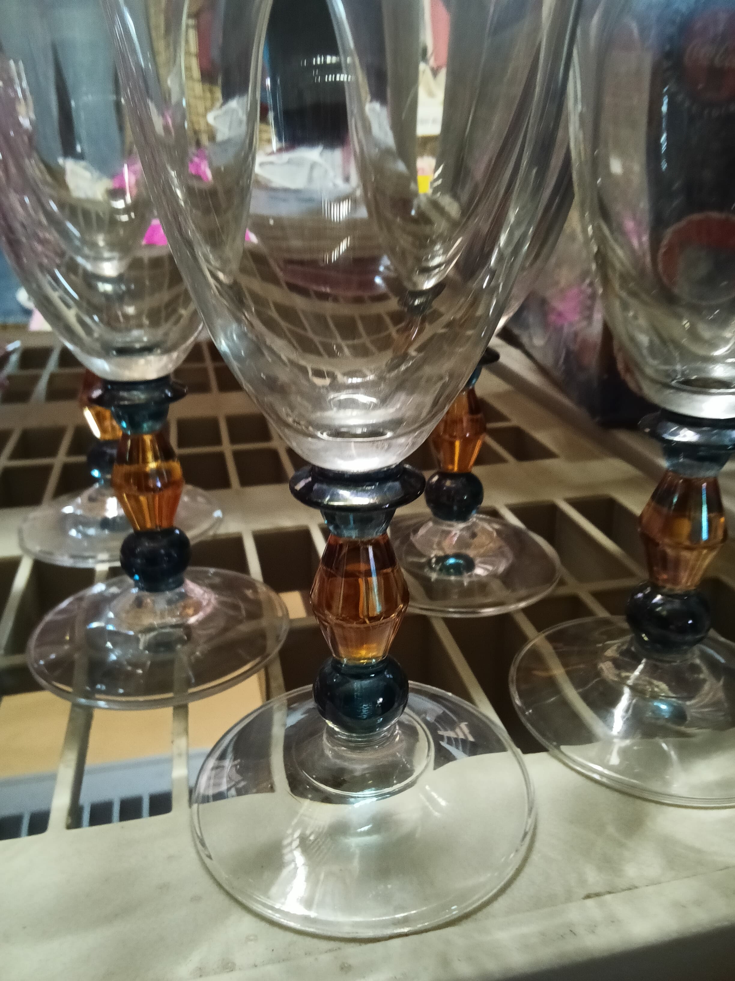 Vintage Set of 6 Mikasa Crystal Kensington "Estate" Kensington Clear Amber Blown - Thumbnail 2