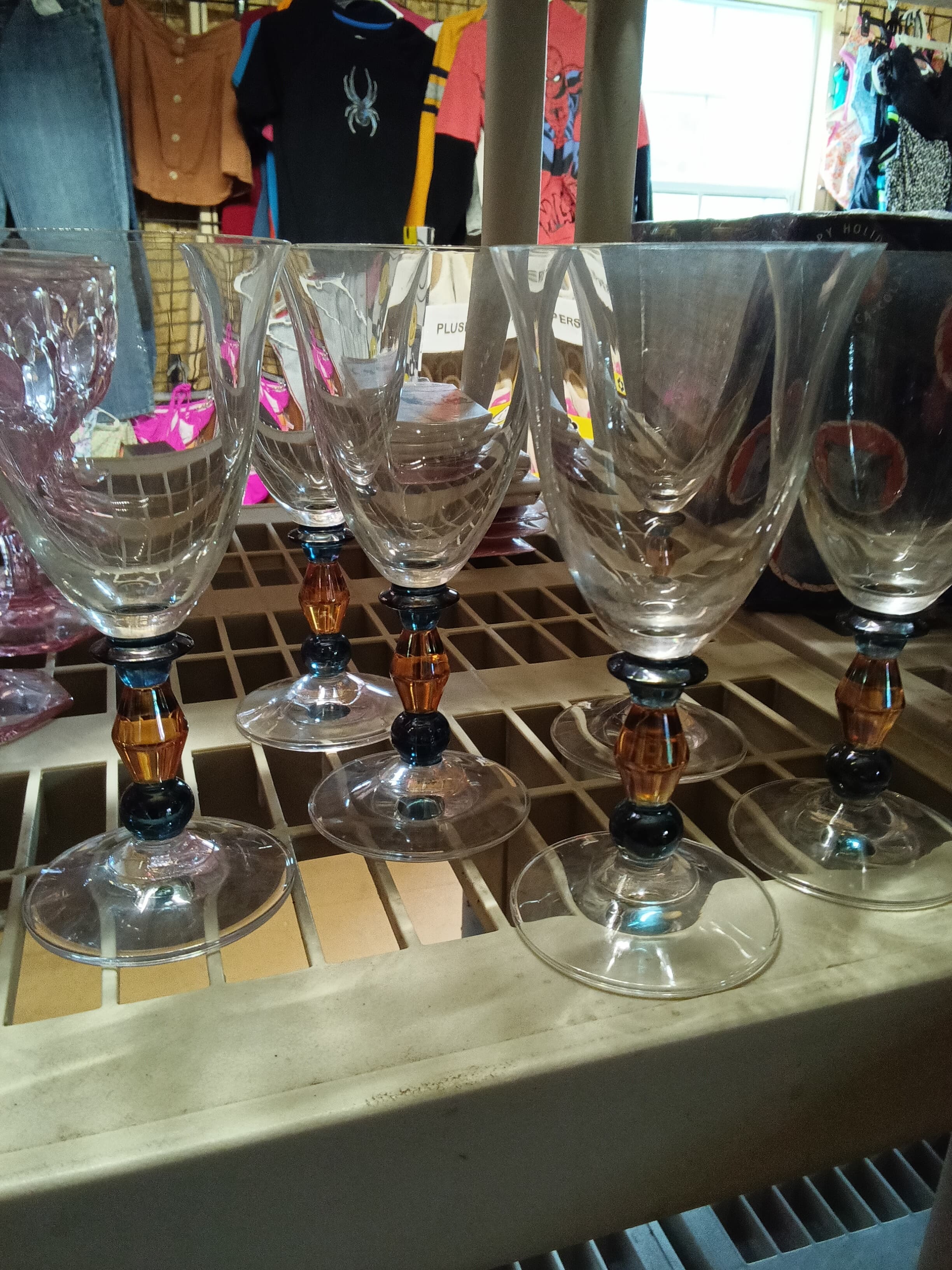 Vintage Set of 6 Mikasa Crystal Kensington "Estate" Kensington Clear Amber Blown - Thumbnail 3