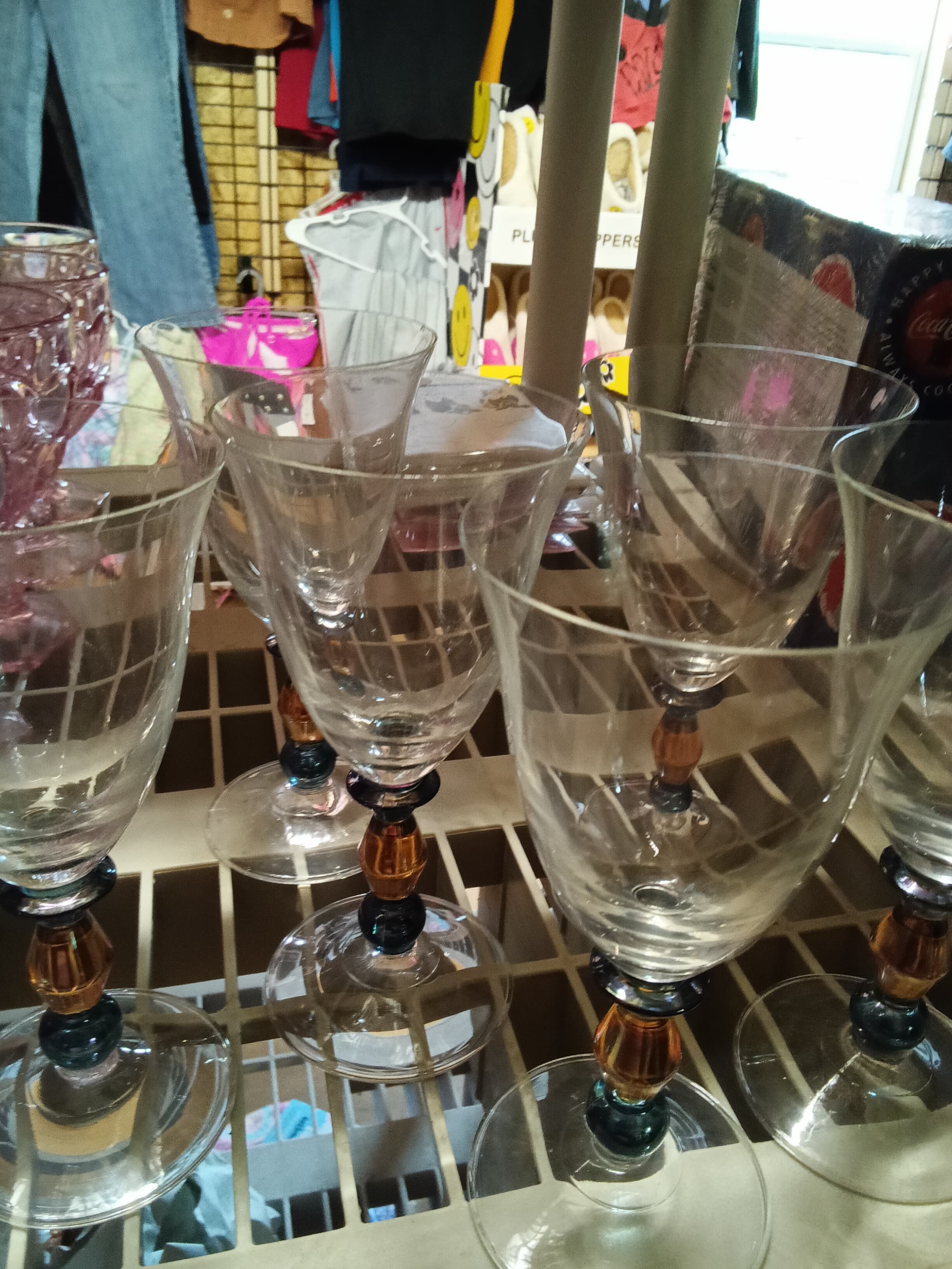 Vintage Set of 6 Mikasa Crystal Kensington "Estate" Kensington Clear Amber Blown - Thumbnail 4