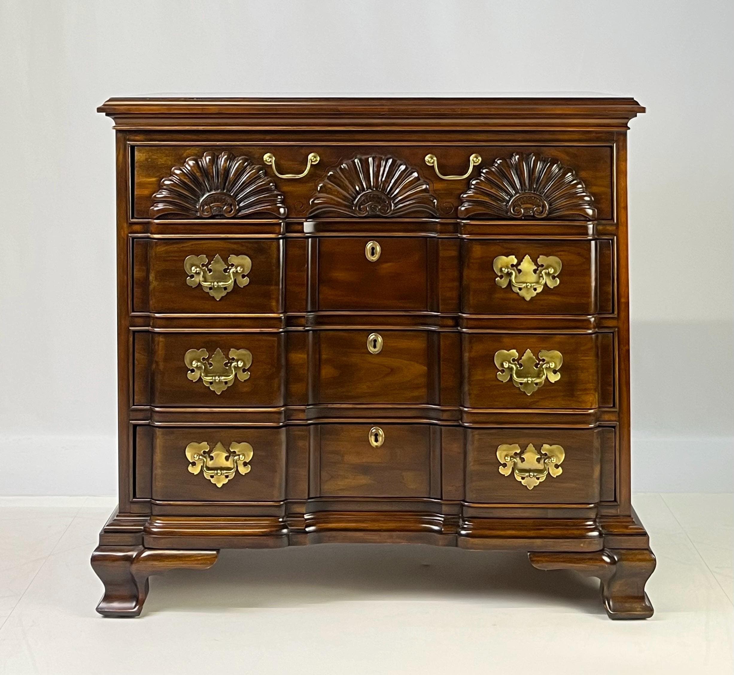 Vintage Chippendale Style Block-Front Solid Cherry Bachelor's Chest by Harden