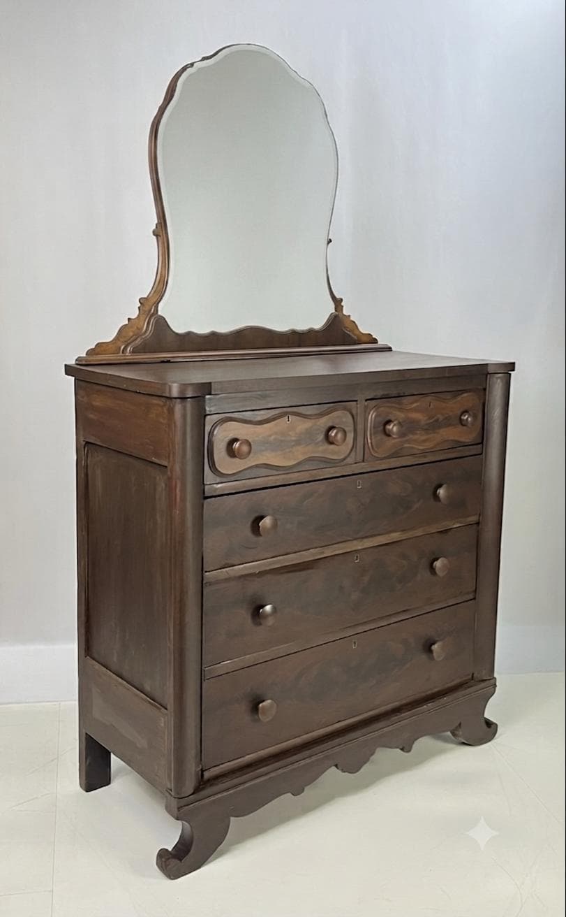 Antique American Empire Flame Mahogany Dresser - Thumbnail 6