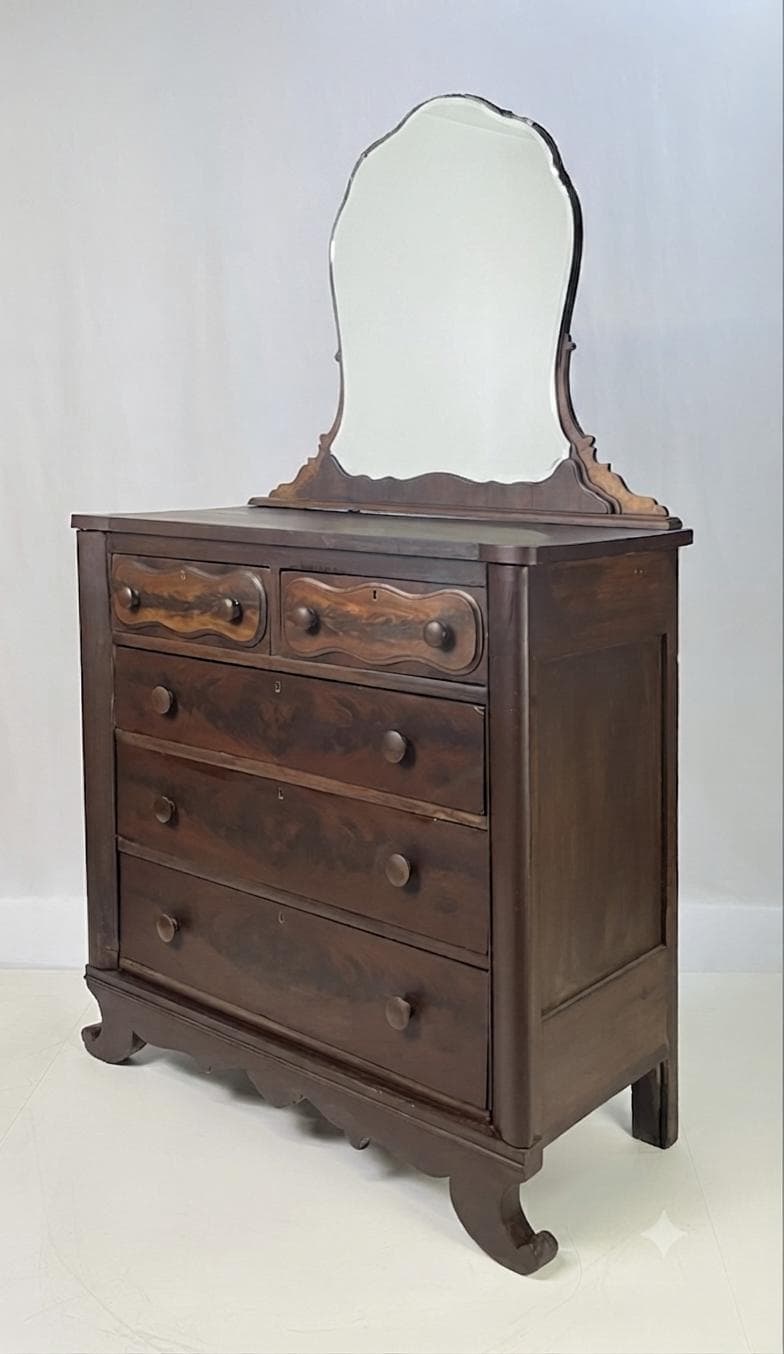 Antique American Empire Flame Mahogany Dresser - Thumbnail 3