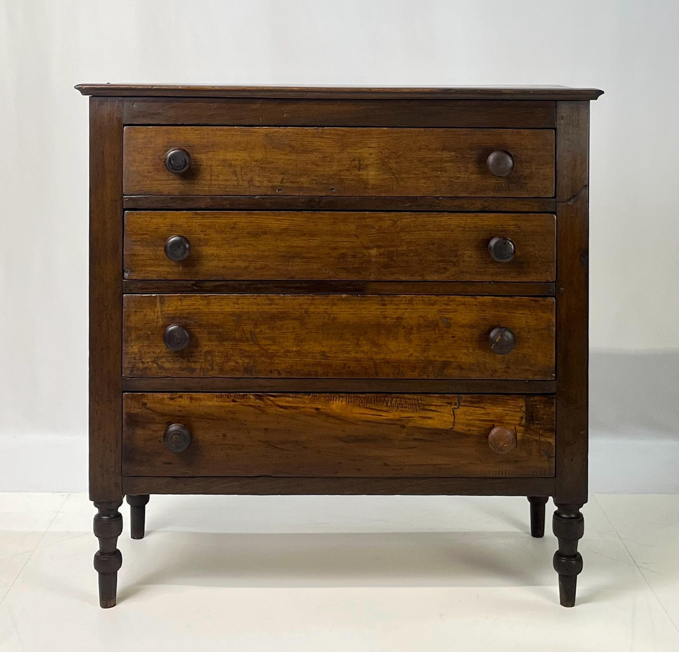 Antique American Country Pine & Hardwood 4-Drawer Chest
