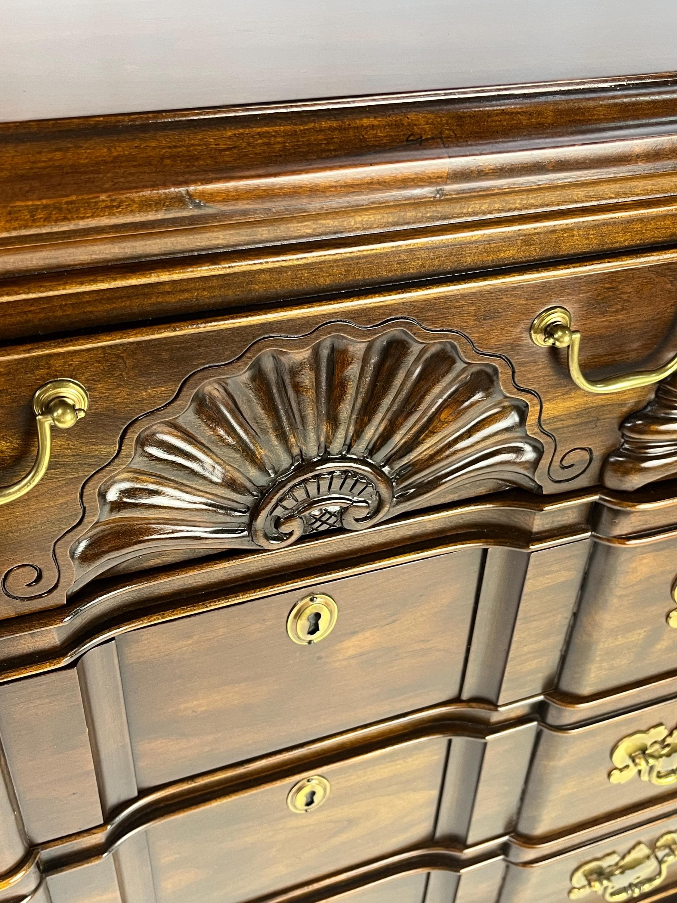 Vintage Chippendale Style Block-Front Solid Cherry Bachelor's Chest by Harden - Thumbnail 14