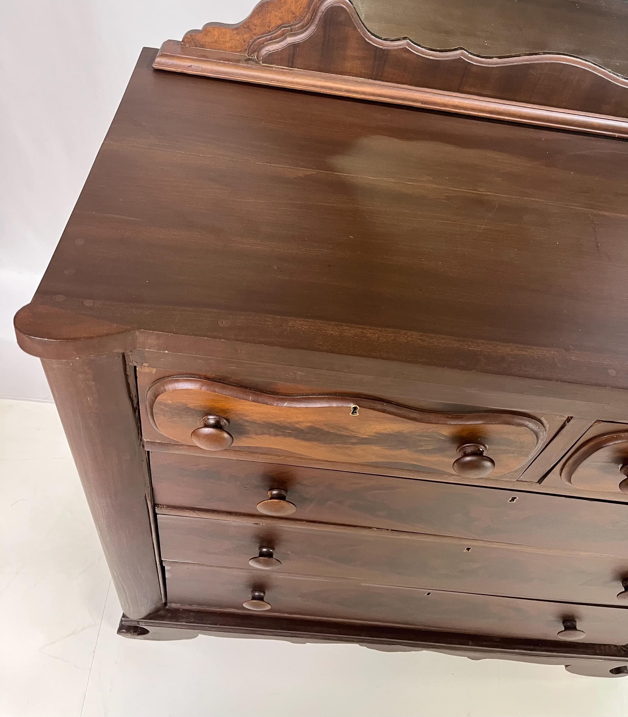 Antique American Empire Flame Mahogany Dresser - Thumbnail 13