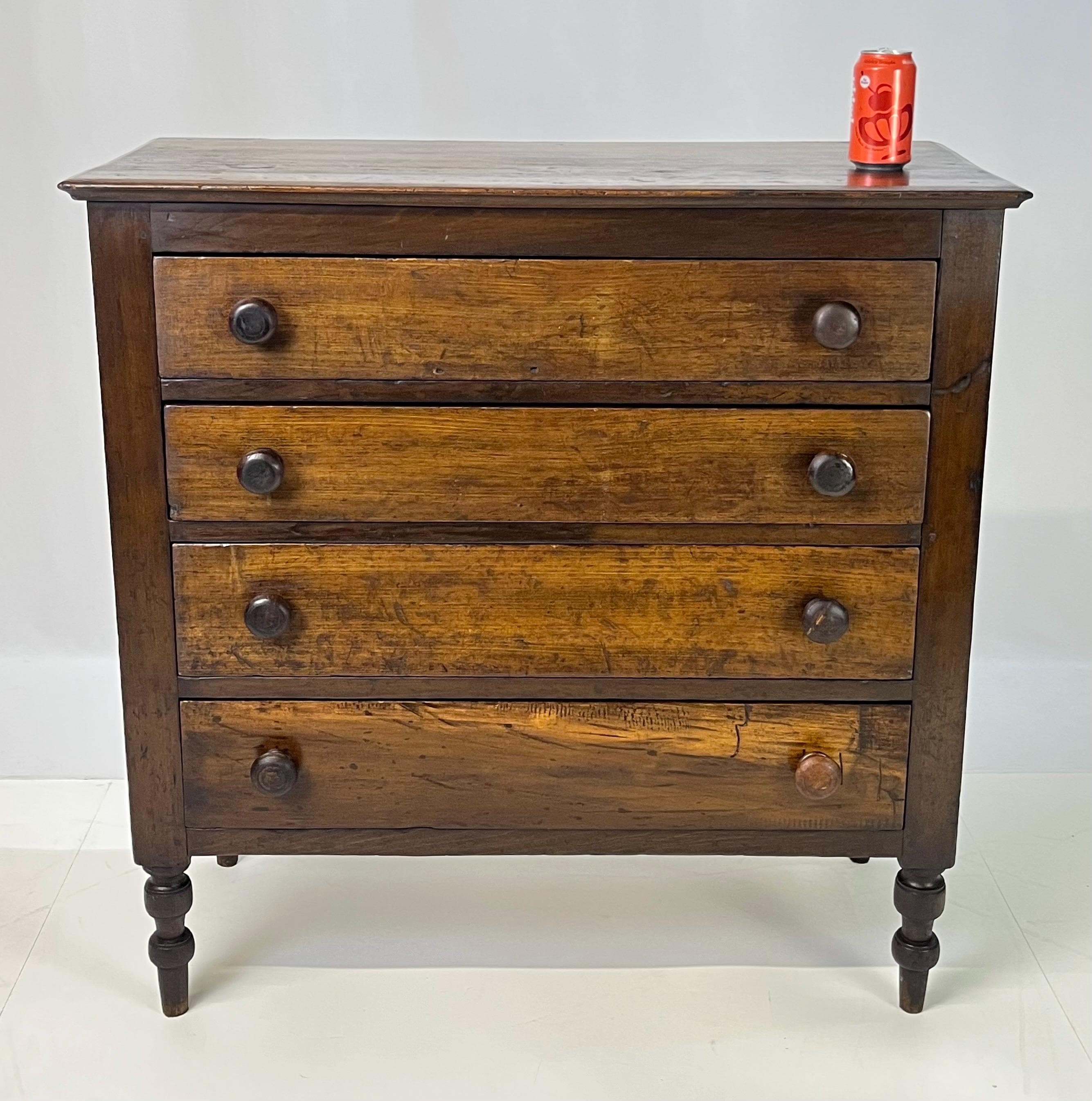 Antique American Country Pine & Hardwood 4-Drawer Chest - Thumbnail 16