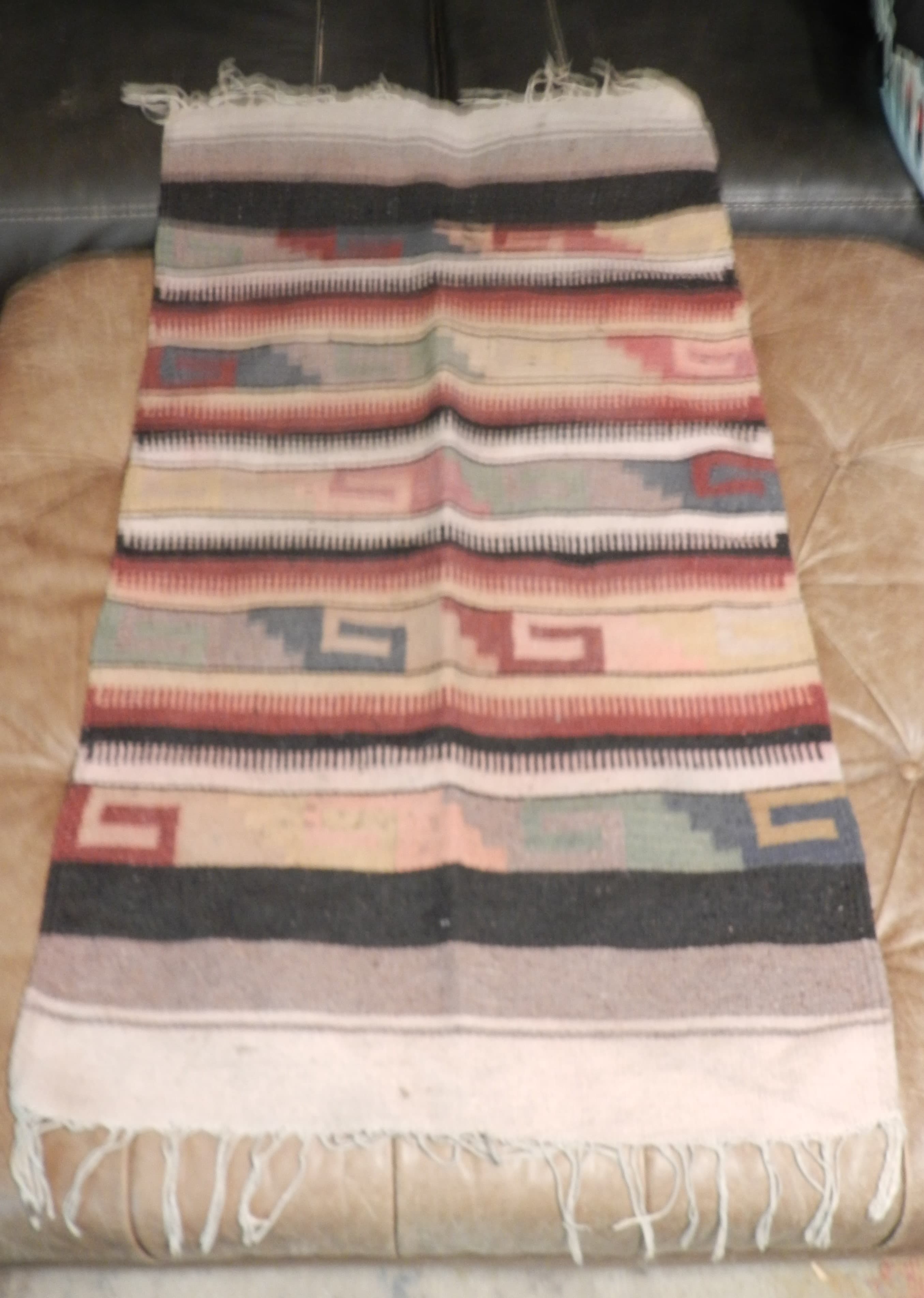 VTG Authentic Zapotec Runner 26"x48" Rustic Wool Geometric Hand Woven Rug O78S - Thumbnail 2