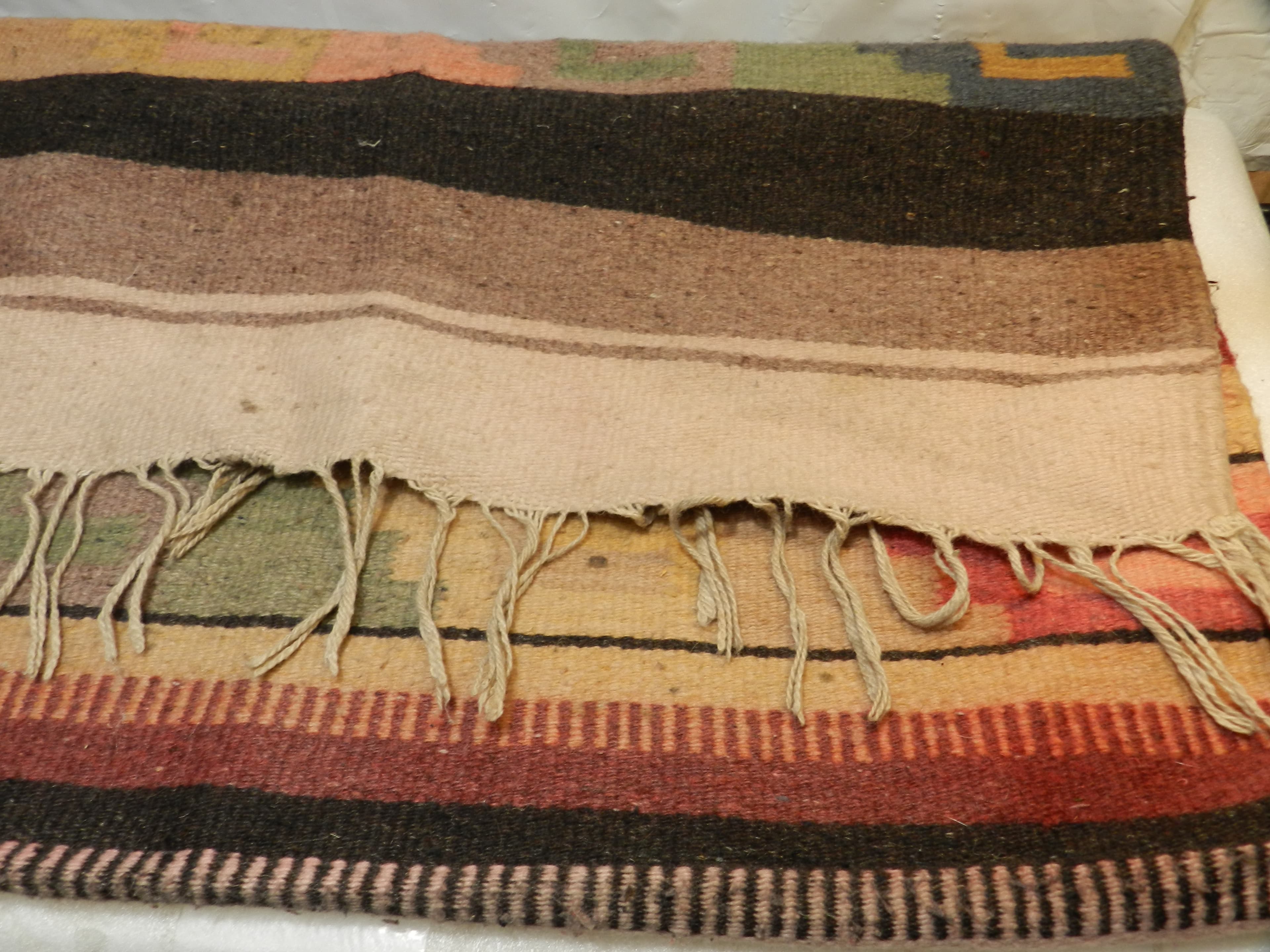 VTG Authentic Zapotec Runner 26"x48" Rustic Wool Geometric Hand Woven Rug O78S - Thumbnail 5