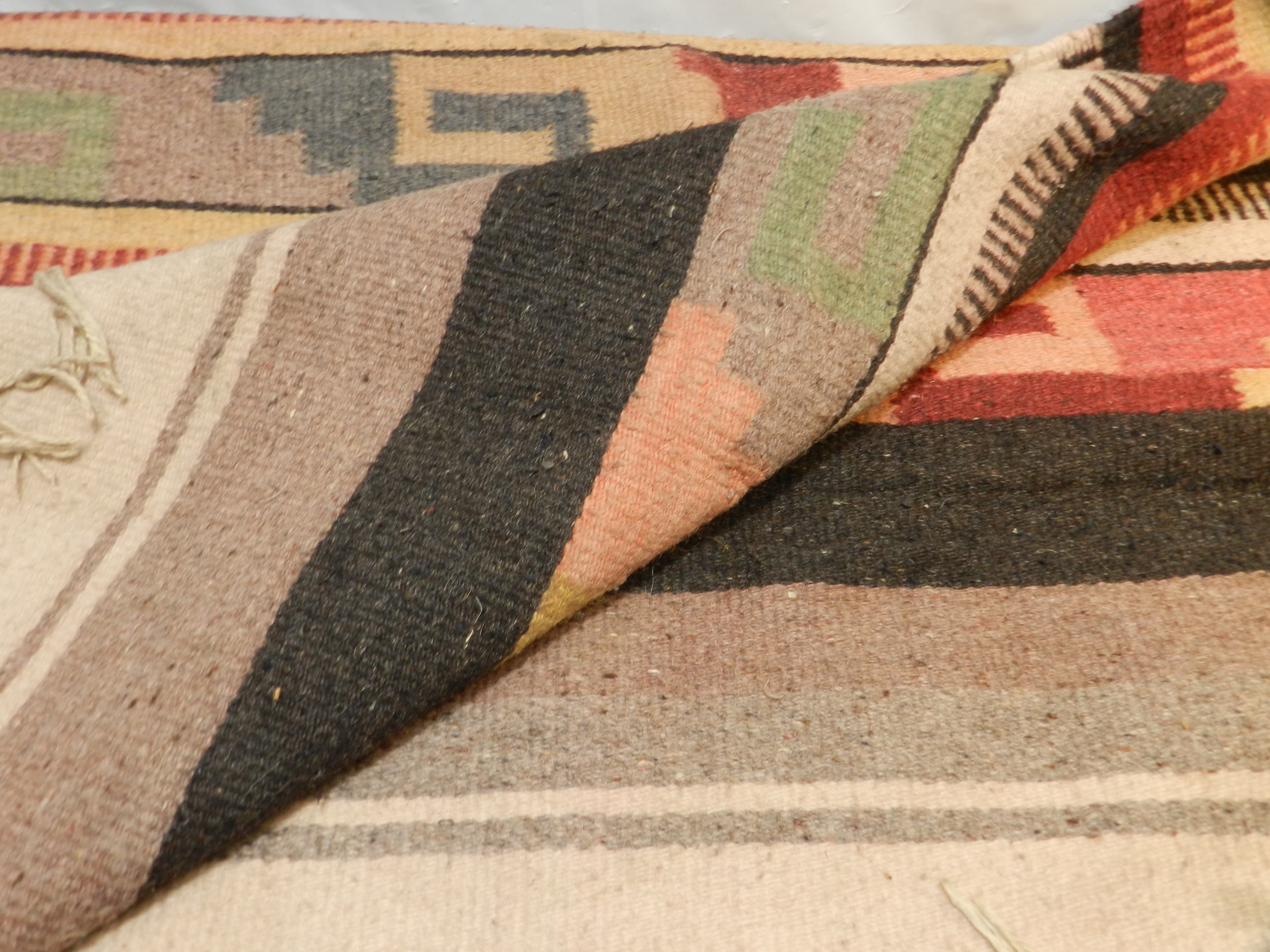 VTG Authentic Zapotec Runner 26"x48" Rustic Wool Geometric Hand Woven Rug O78S - Thumbnail 7