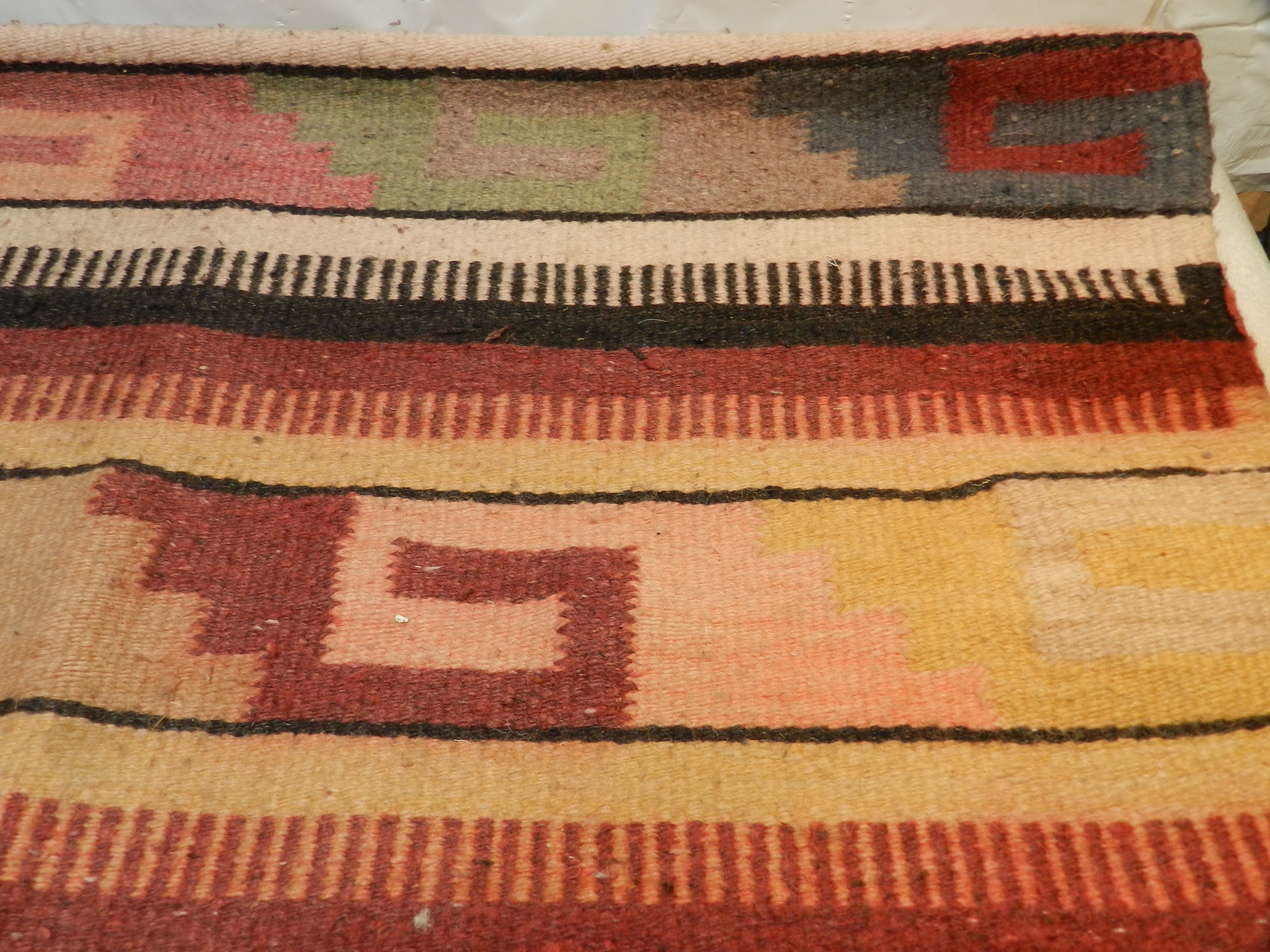 VTG Authentic Zapotec Runner 26"x48" Rustic Wool Geometric Hand Woven Rug O78S - Thumbnail 8