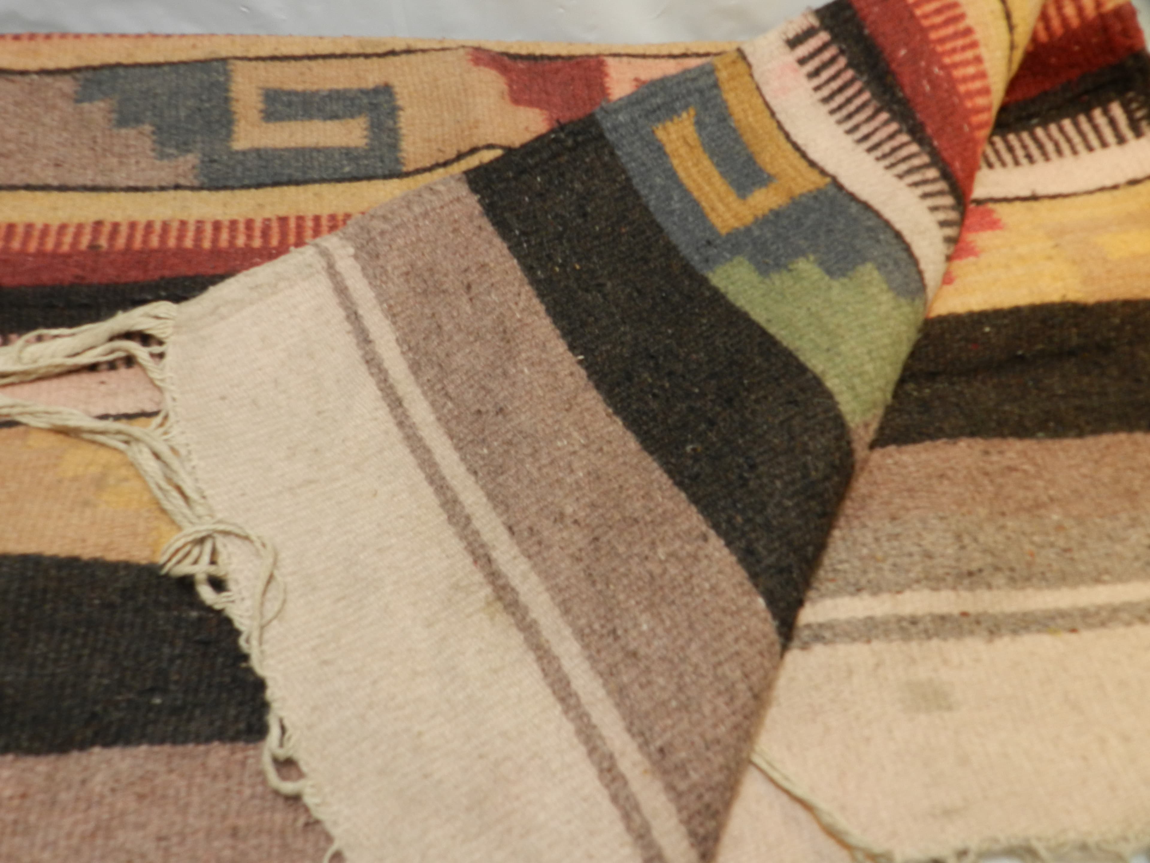 VTG Authentic Zapotec Runner 26"x48" Rustic Wool Geometric Hand Woven Rug O78S - Thumbnail 12