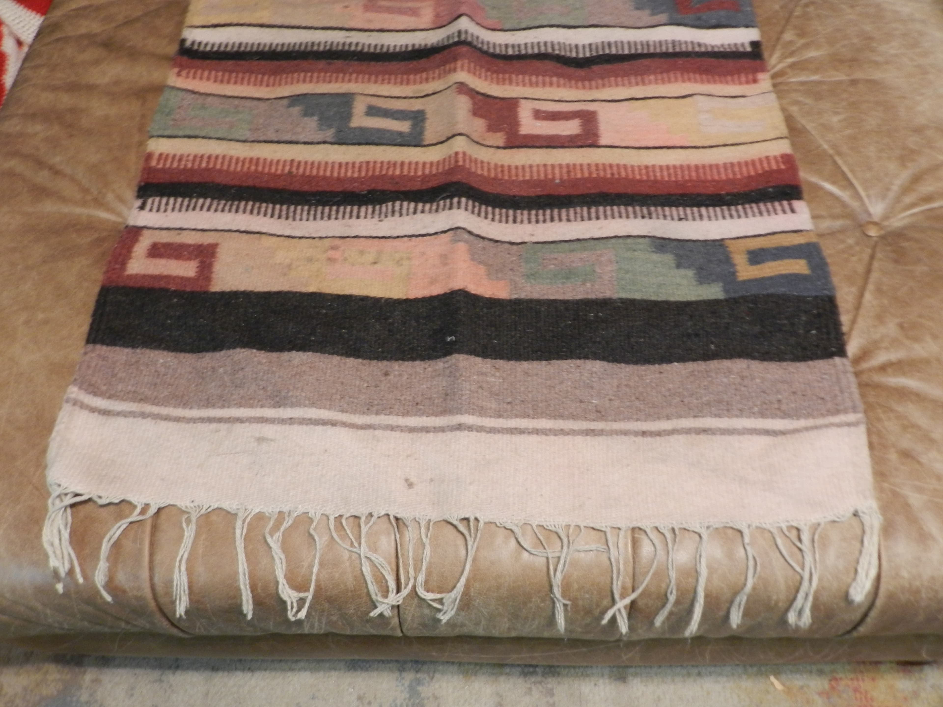 VTG Authentic Zapotec Runner 26"x48" Rustic Wool Geometric Hand Woven Rug O78S - Thumbnail 9
