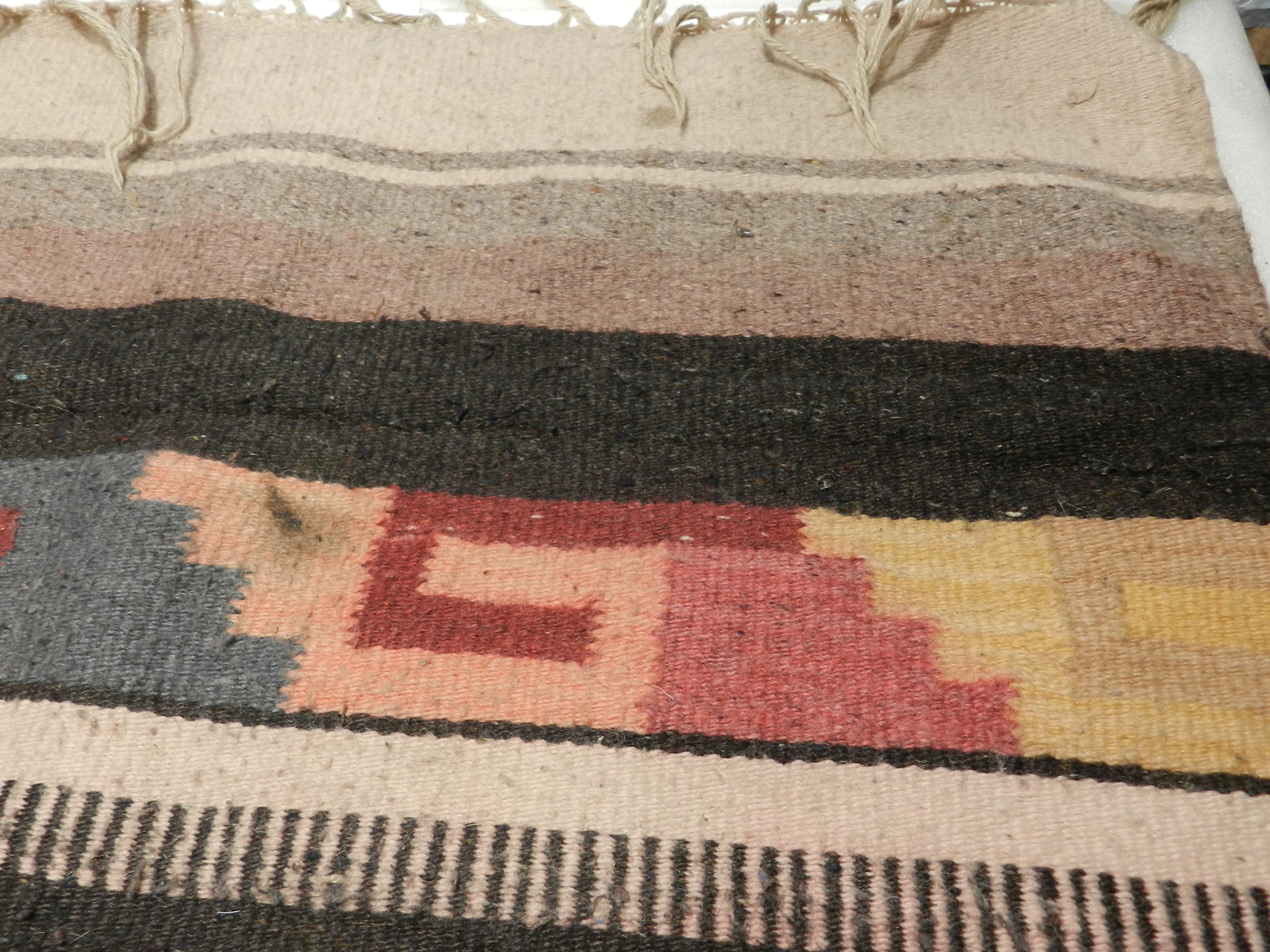 VTG Authentic Zapotec Runner 26"x48" Rustic Wool Geometric Hand Woven Rug O78S - Thumbnail 11