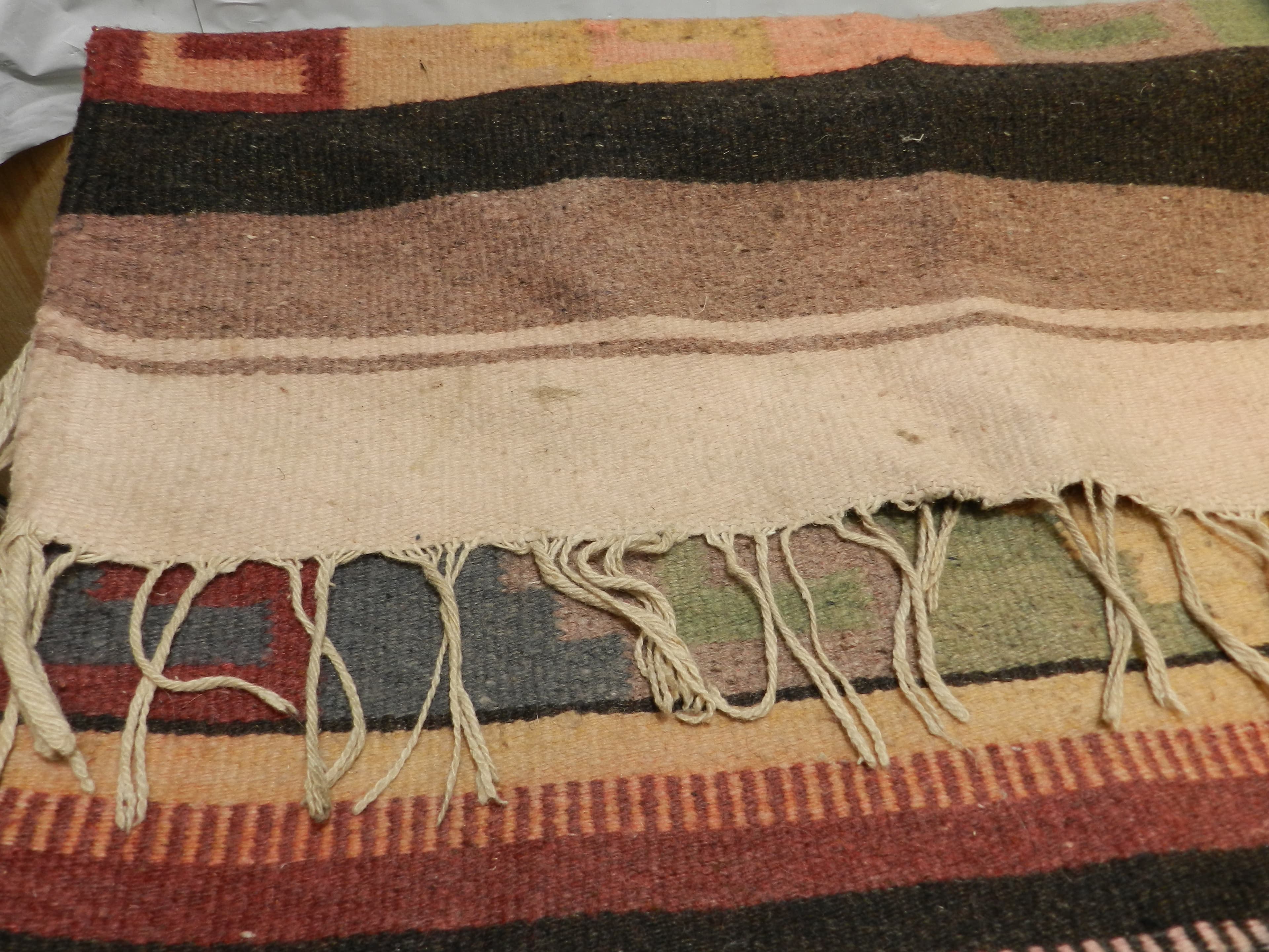 VTG Authentic Zapotec Runner 26"x48" Rustic Wool Geometric Hand Woven Rug O78S - Thumbnail 19