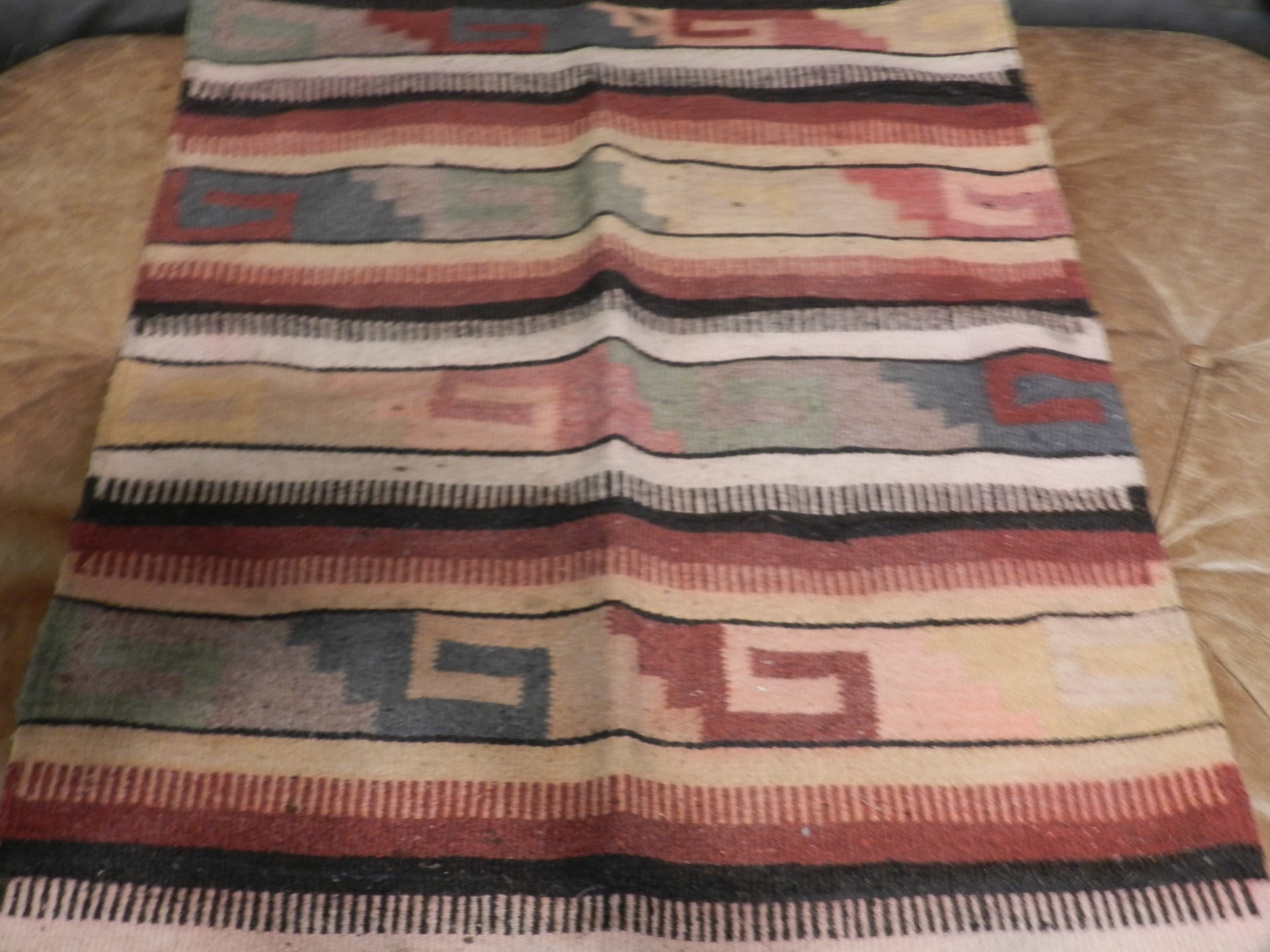 VTG Authentic Zapotec Runner 26"x48" Rustic Wool Geometric Hand Woven Rug O78S - Thumbnail 20