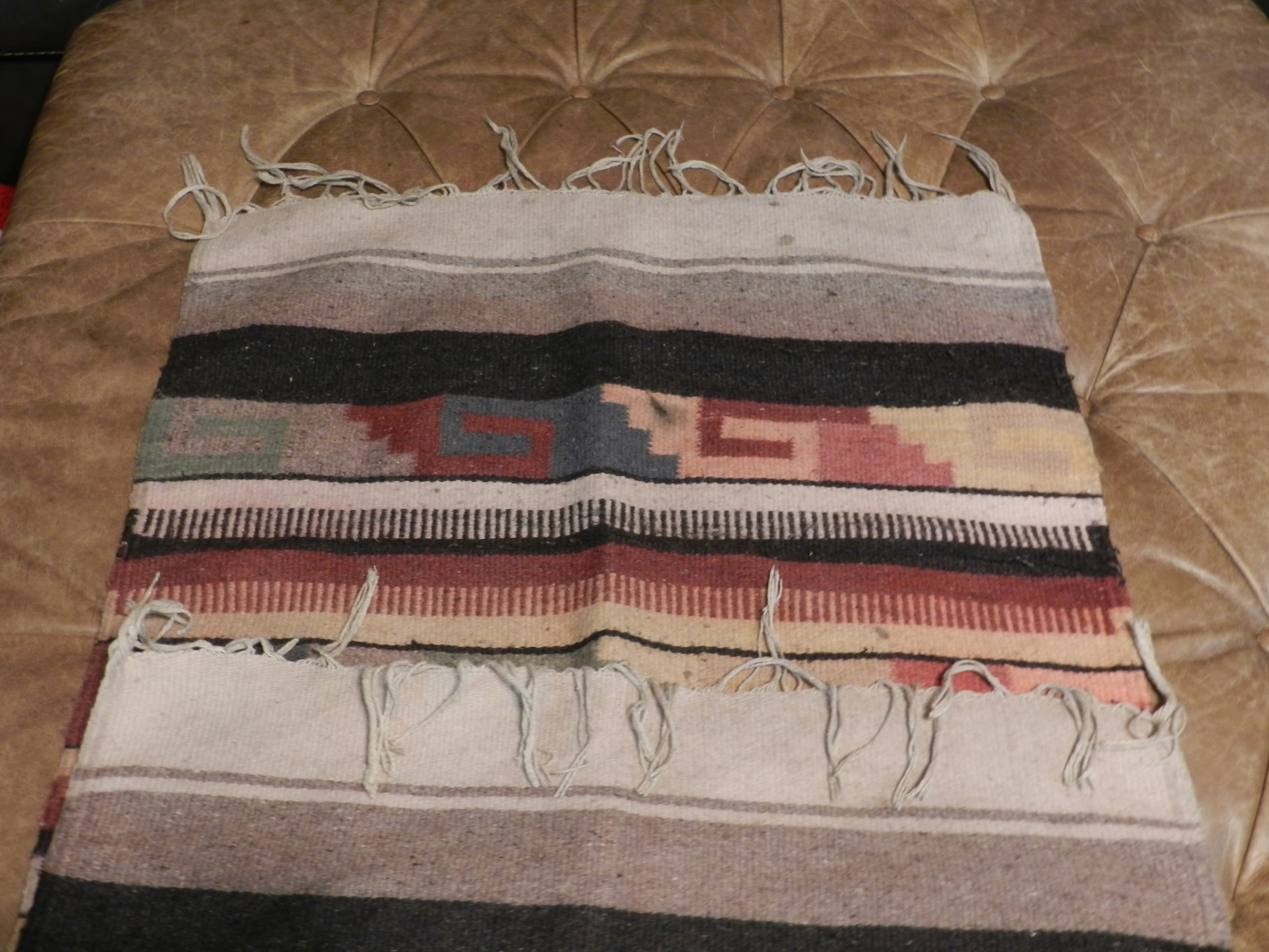 VTG Authentic Zapotec Runner 26"x48" Rustic Wool Geometric Hand Woven Rug O78S - Thumbnail 23