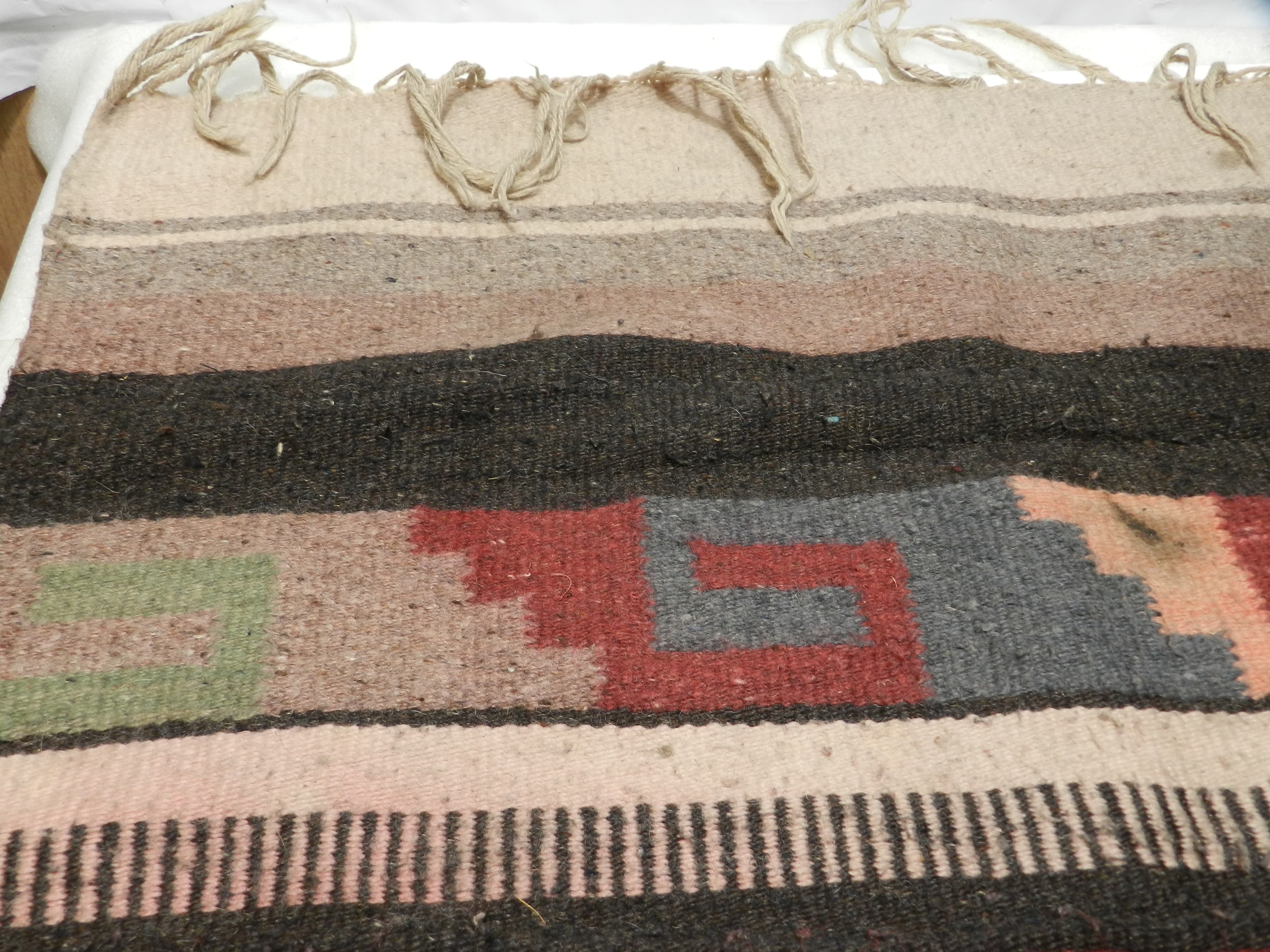 VTG Authentic Zapotec Runner 26"x48" Rustic Wool Geometric Hand Woven Rug O78S - Thumbnail 25