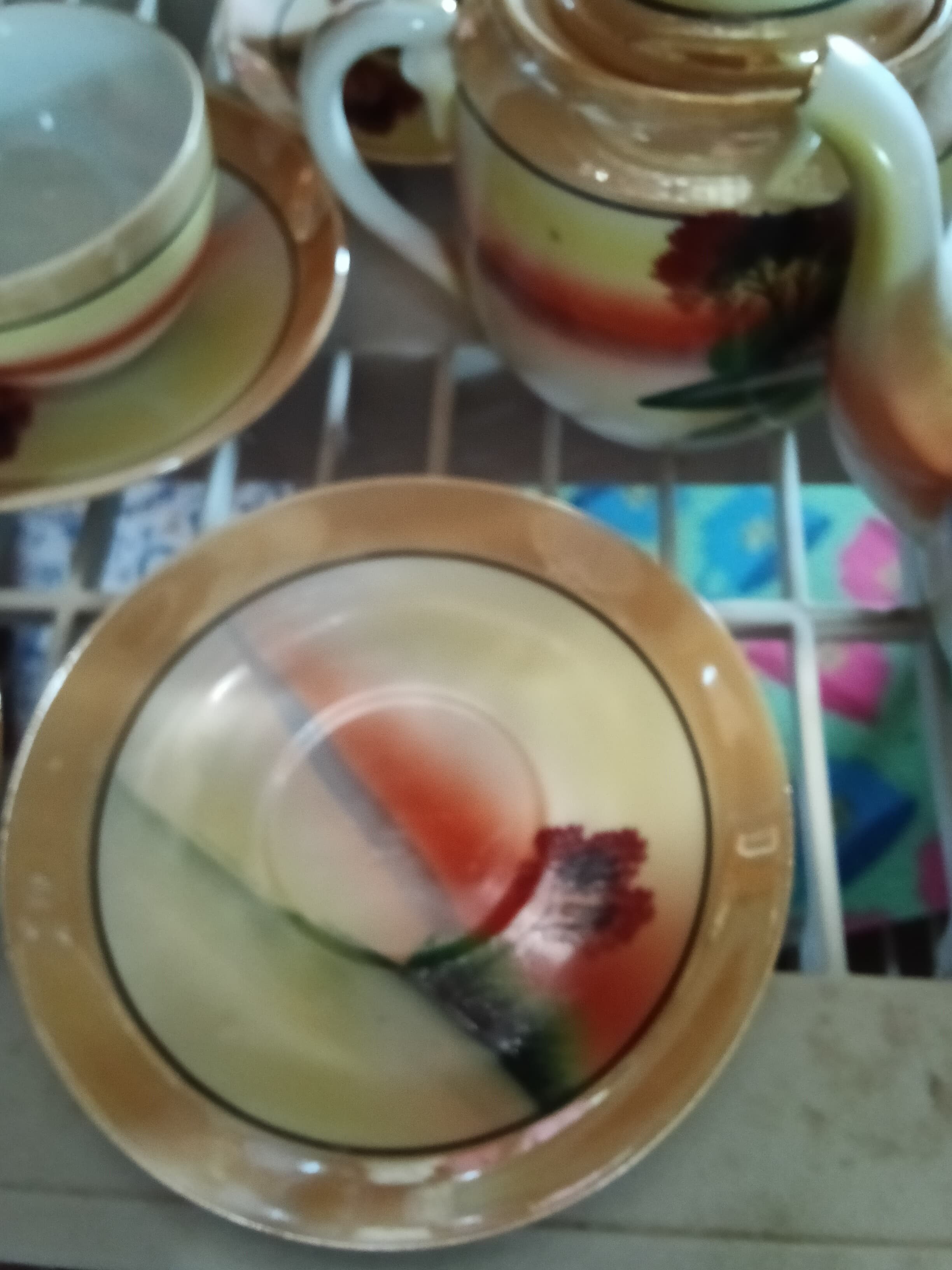 Antique Chikaramachi Hand Painted Lusterware Teacup Blue - Thumbnail 3
