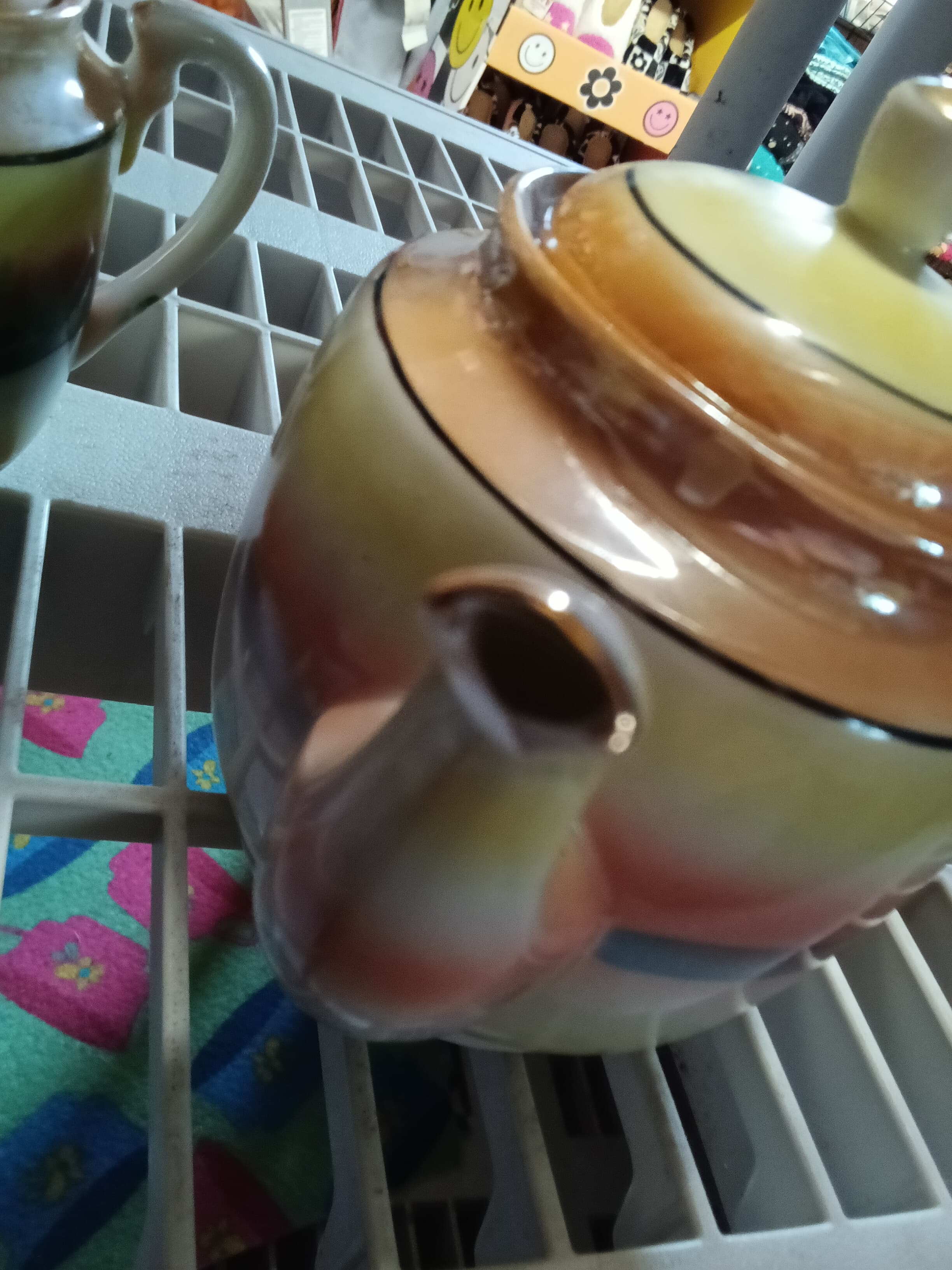 Antique Chikaramachi Hand Painted Lusterware Teacup Blue - Thumbnail 6