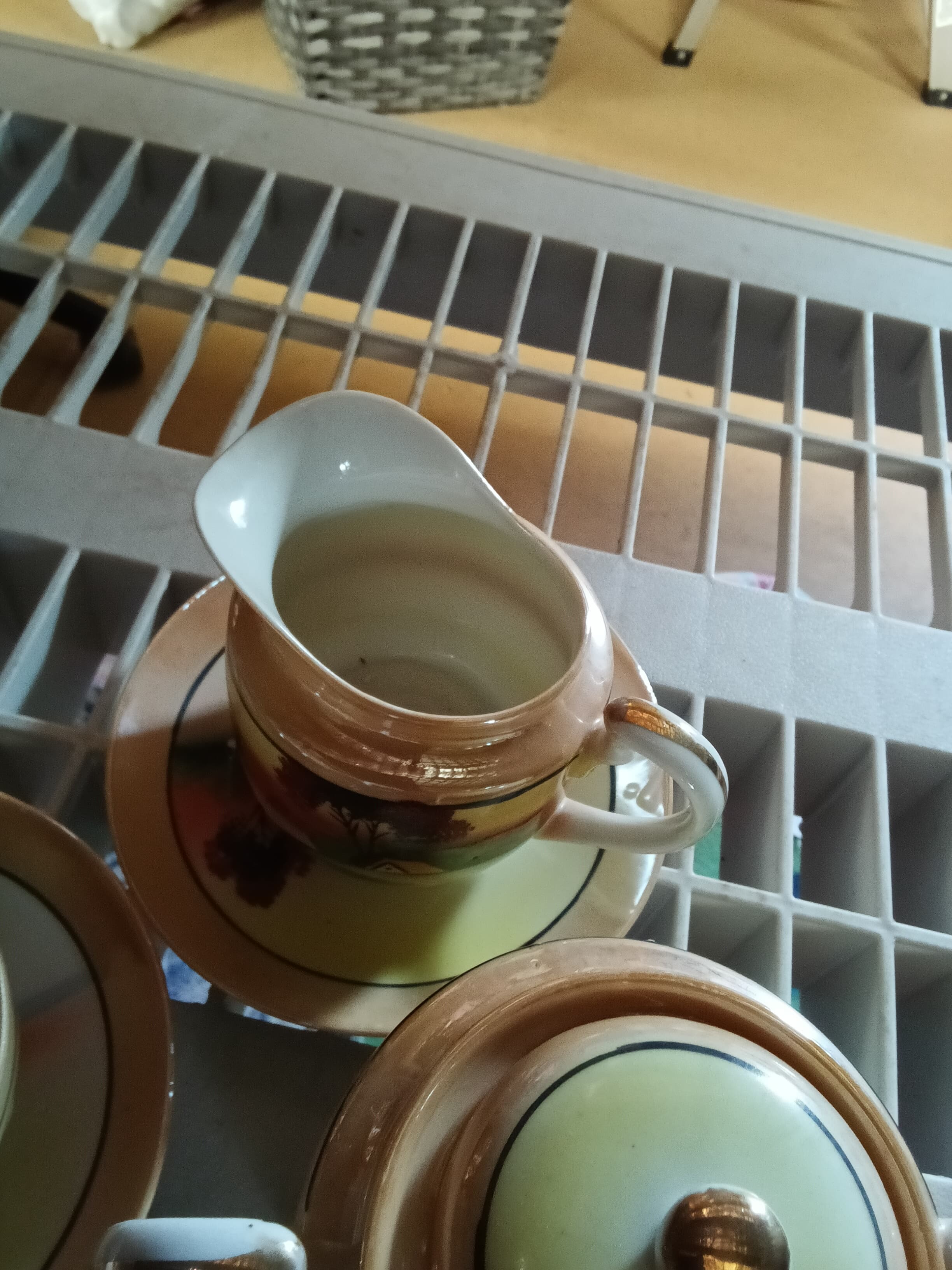 Antique Chikaramachi Hand Painted Lusterware Teacup Blue - Thumbnail 7