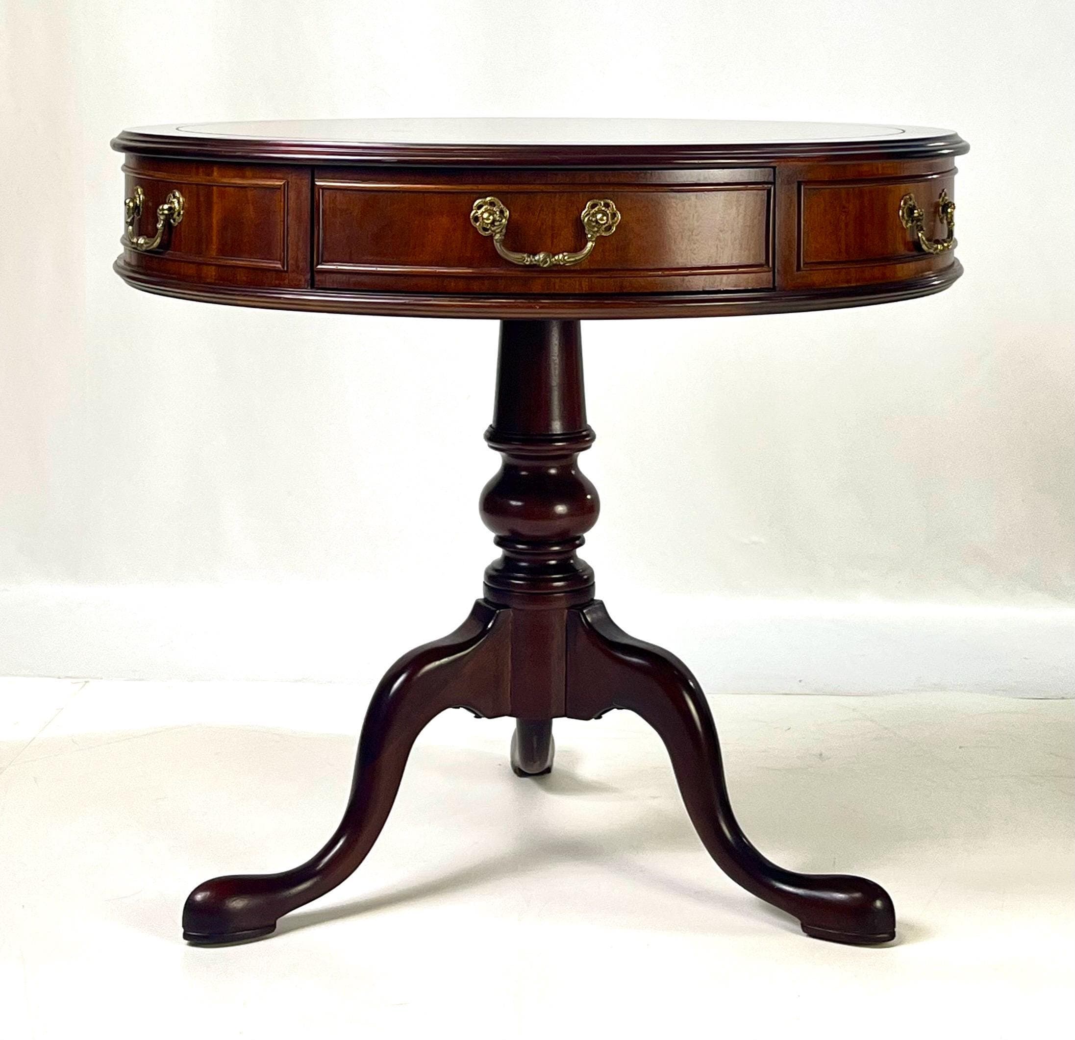 Century Furniture Traditional Burl Wood and Mahogany Pedestal Drum Table - Thumbnail 10