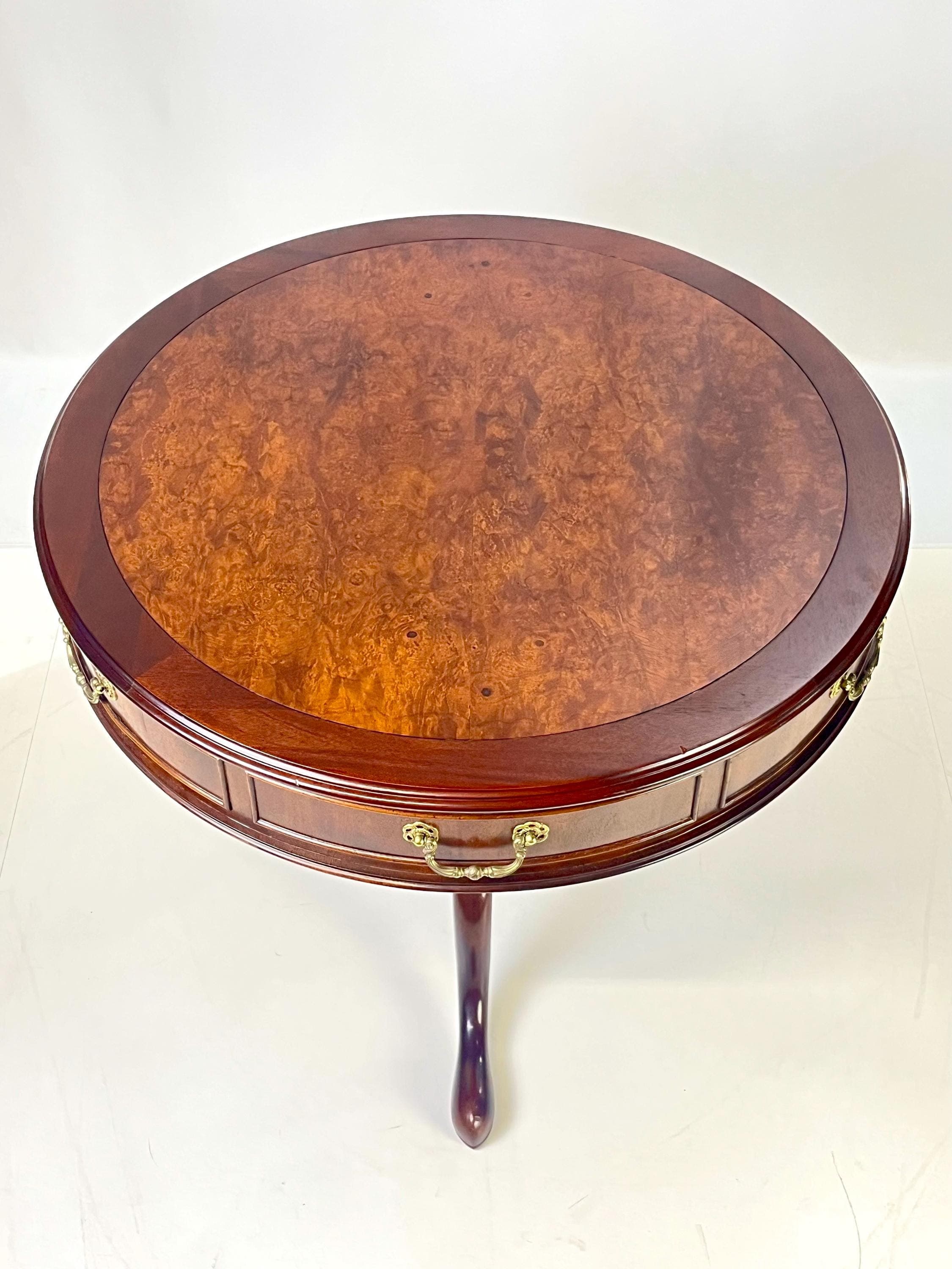 Century Furniture Traditional Burl Wood and Mahogany Pedestal Drum Table - Thumbnail 3
